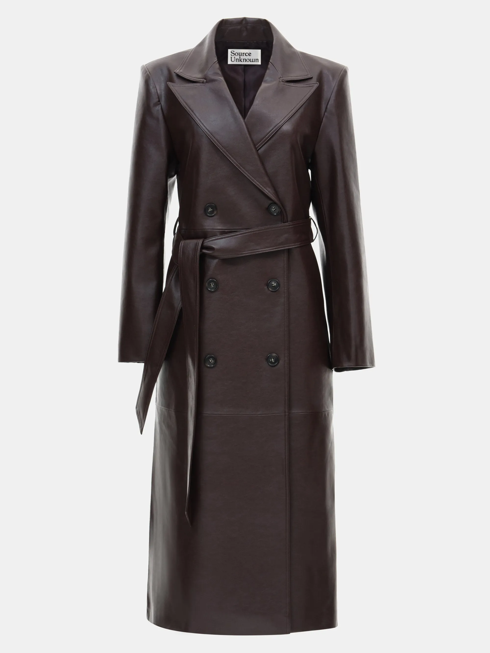 Briella Leather Trench Coat, Aubergine