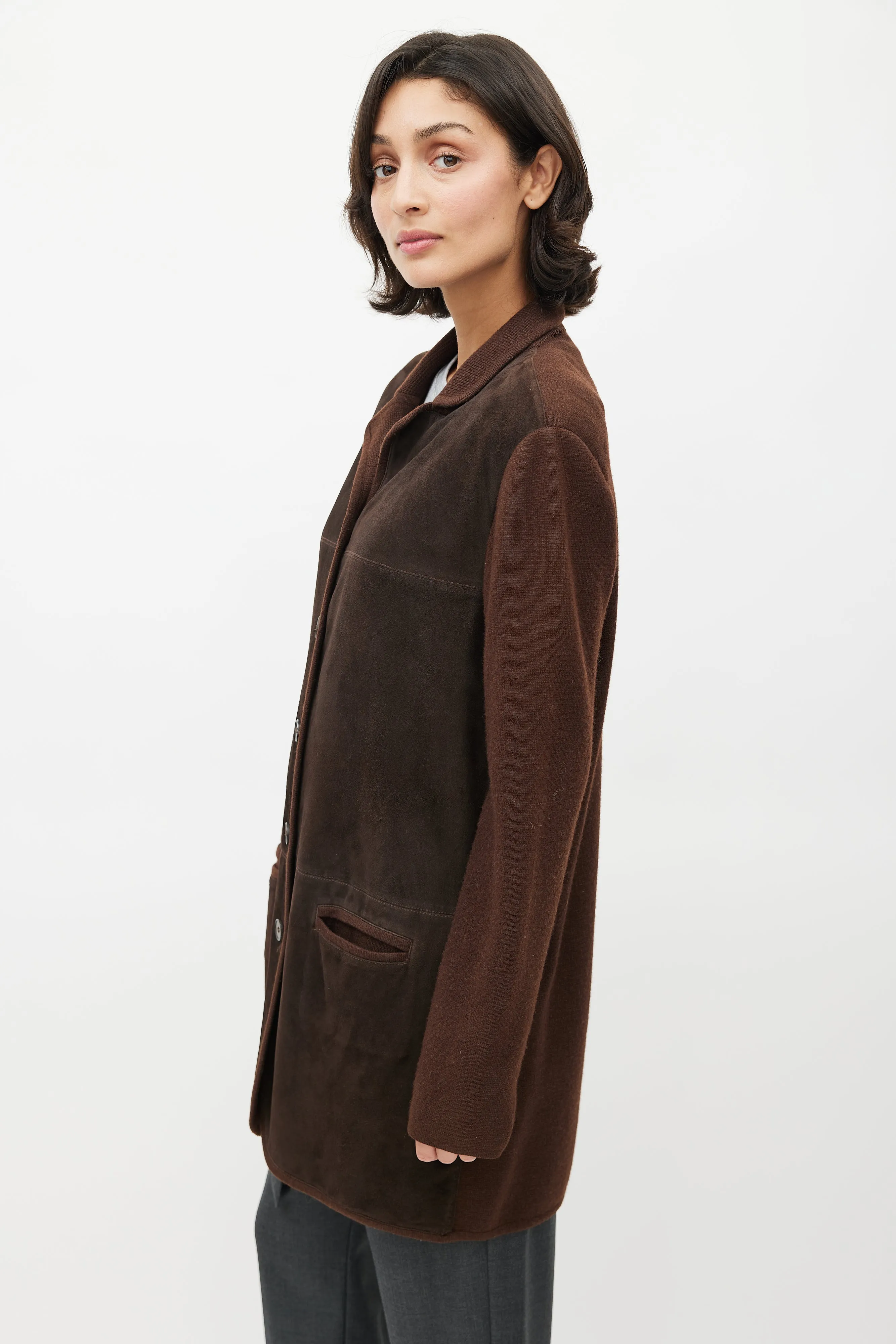 Brown Suede Knit Coat