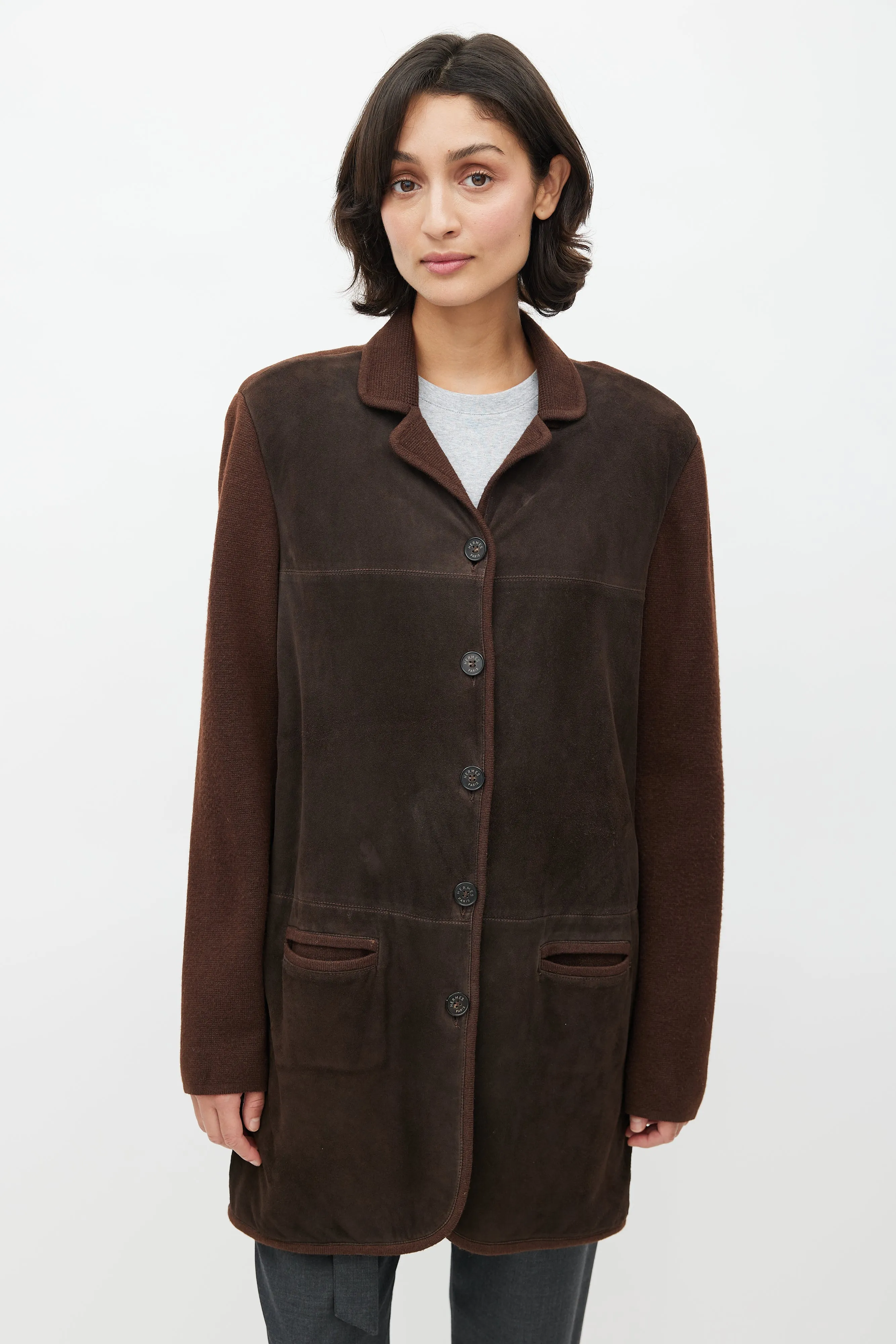 Brown Suede Knit Coat