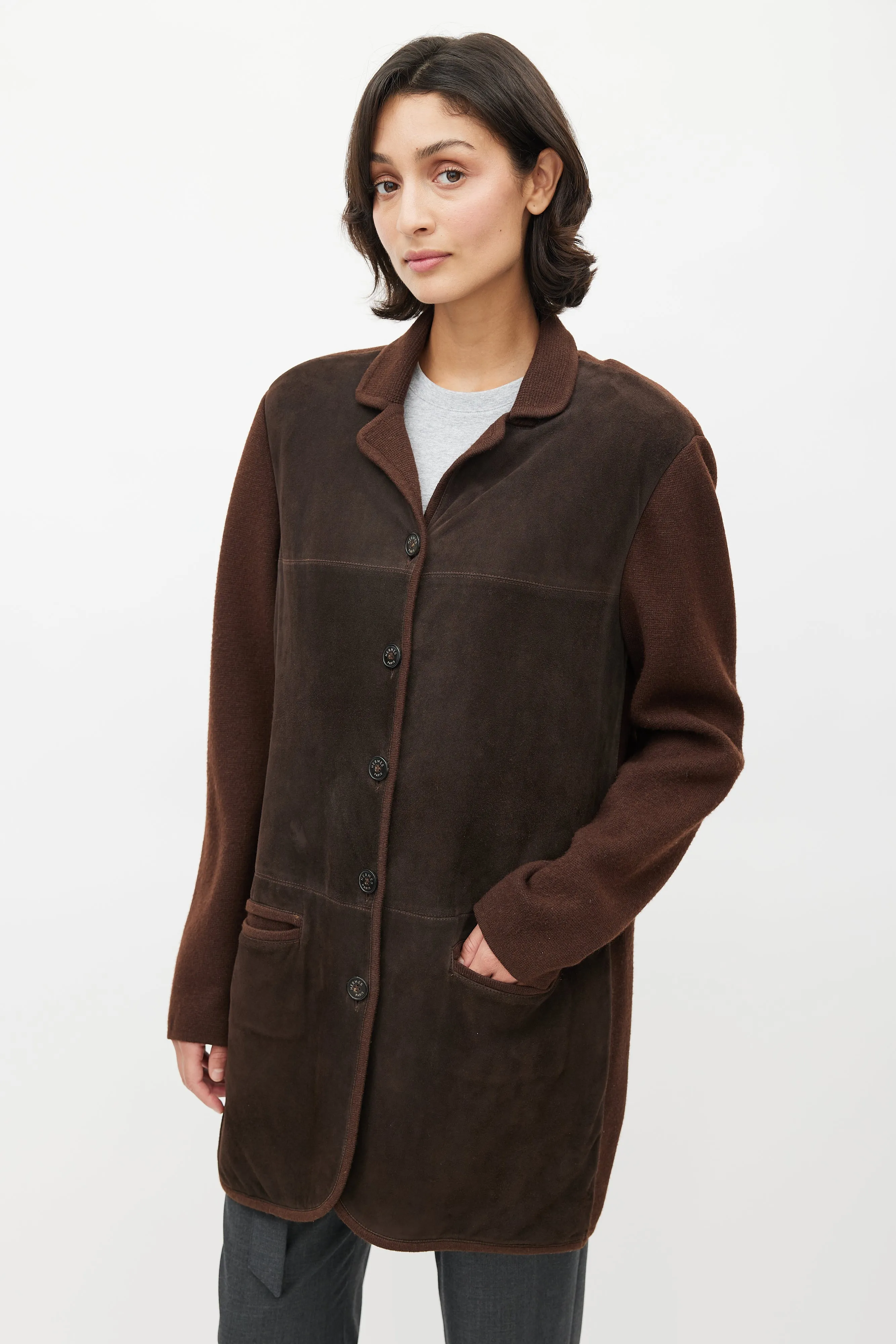 Brown Suede Knit Coat