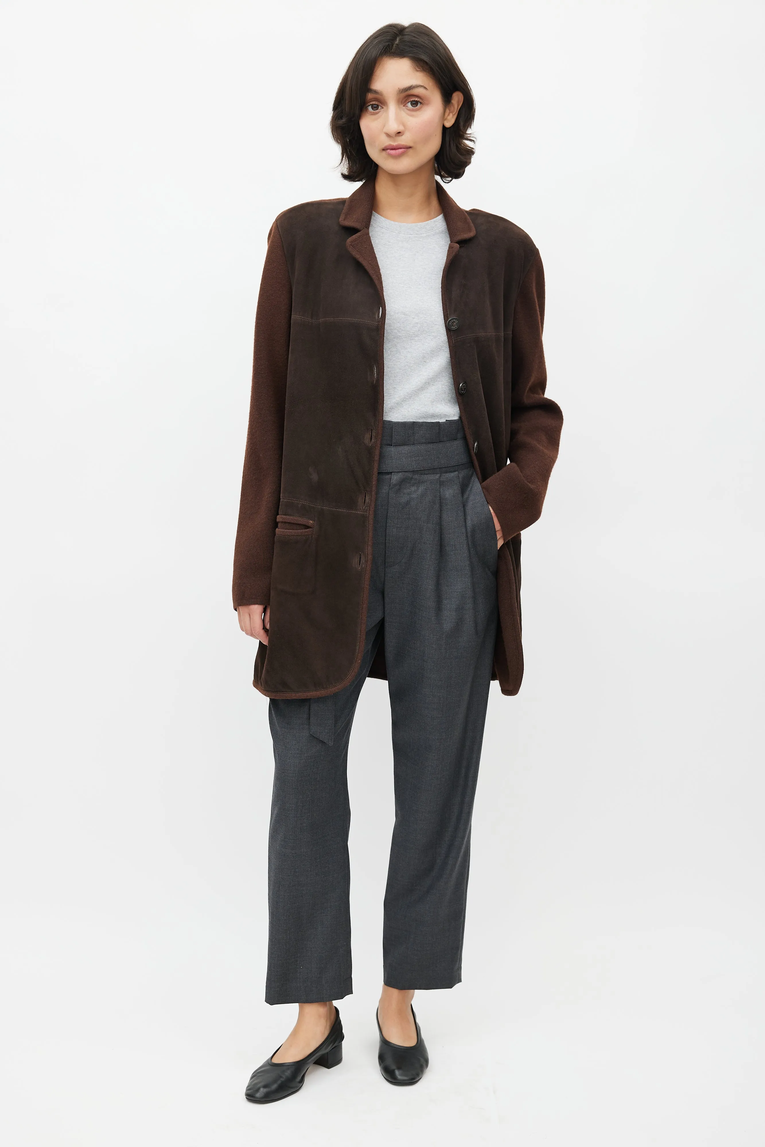 Brown Suede Knit Coat