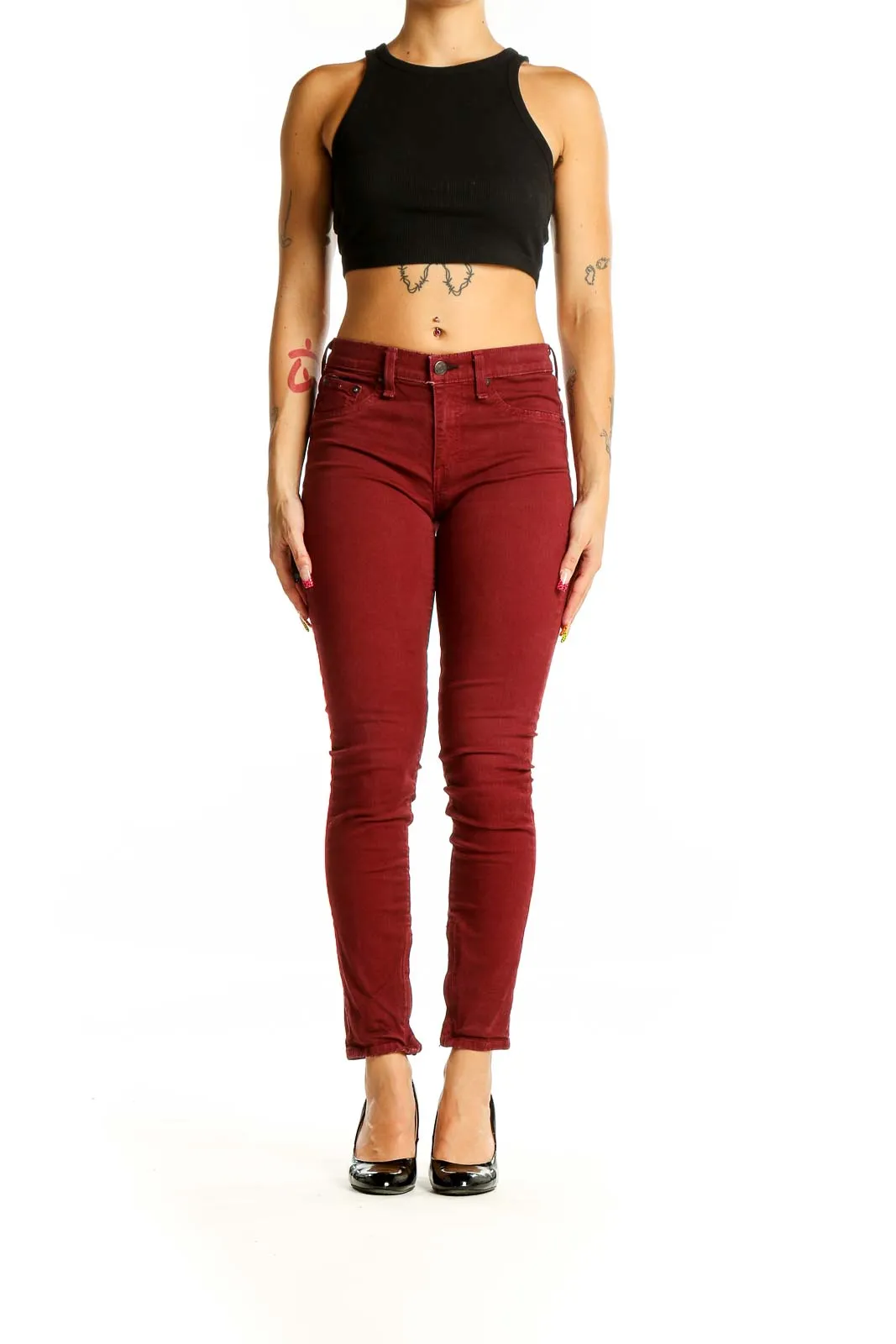 Burgundy Slim Fit Denim Jeans