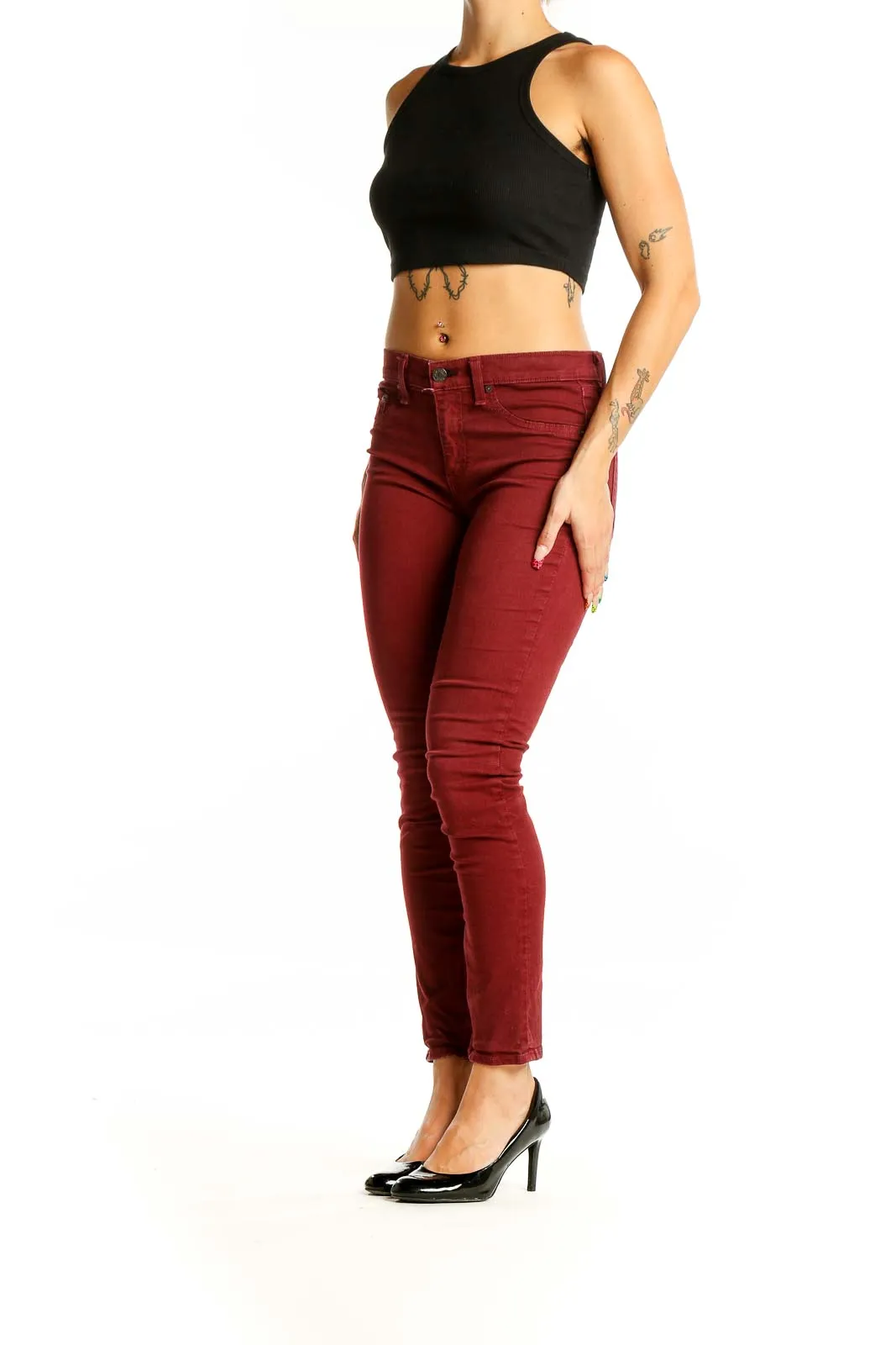 Burgundy Slim Fit Denim Jeans