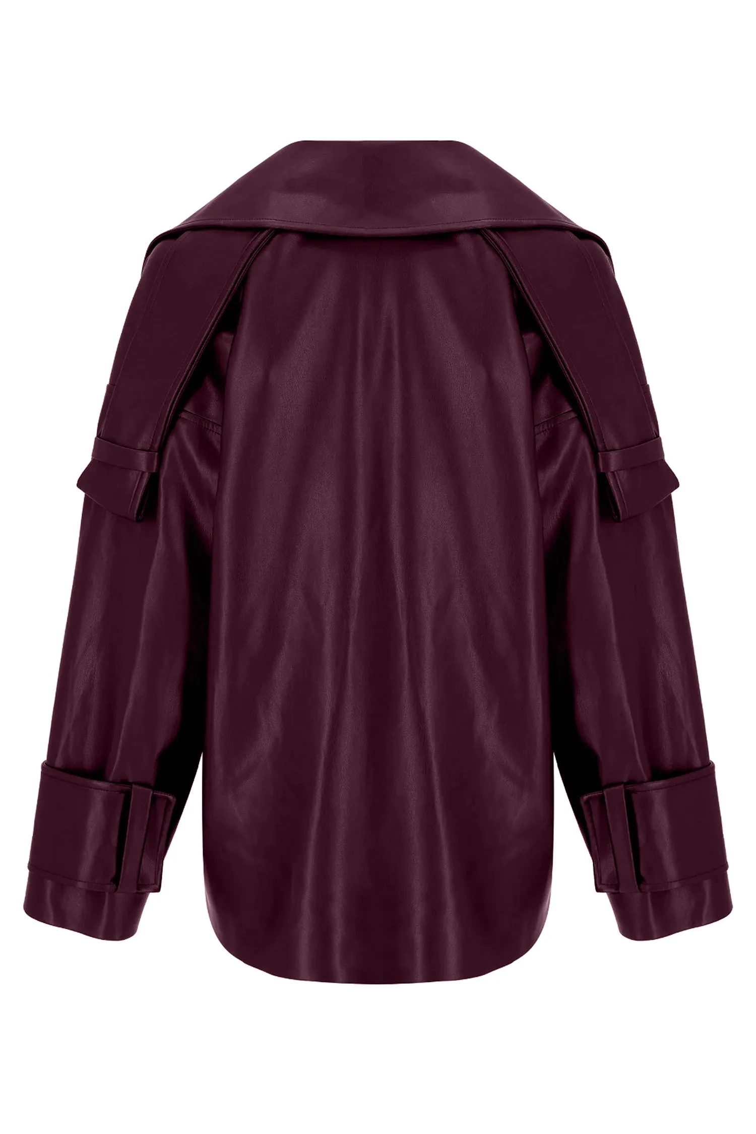 BURGUNDY VEGAN LEATHER OVERSIZED JACKET