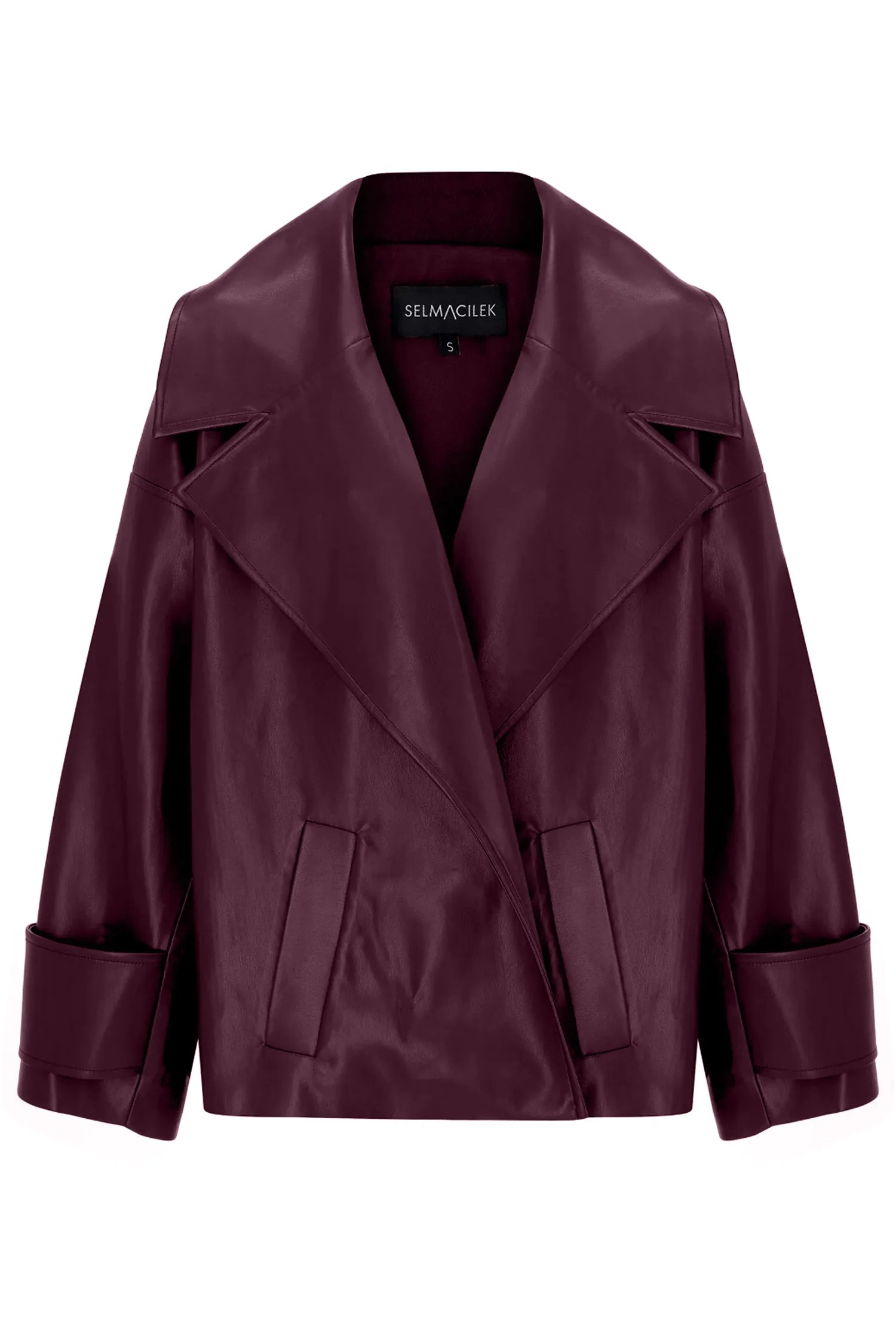 BURGUNDY VEGAN LEATHER OVERSIZED JACKET