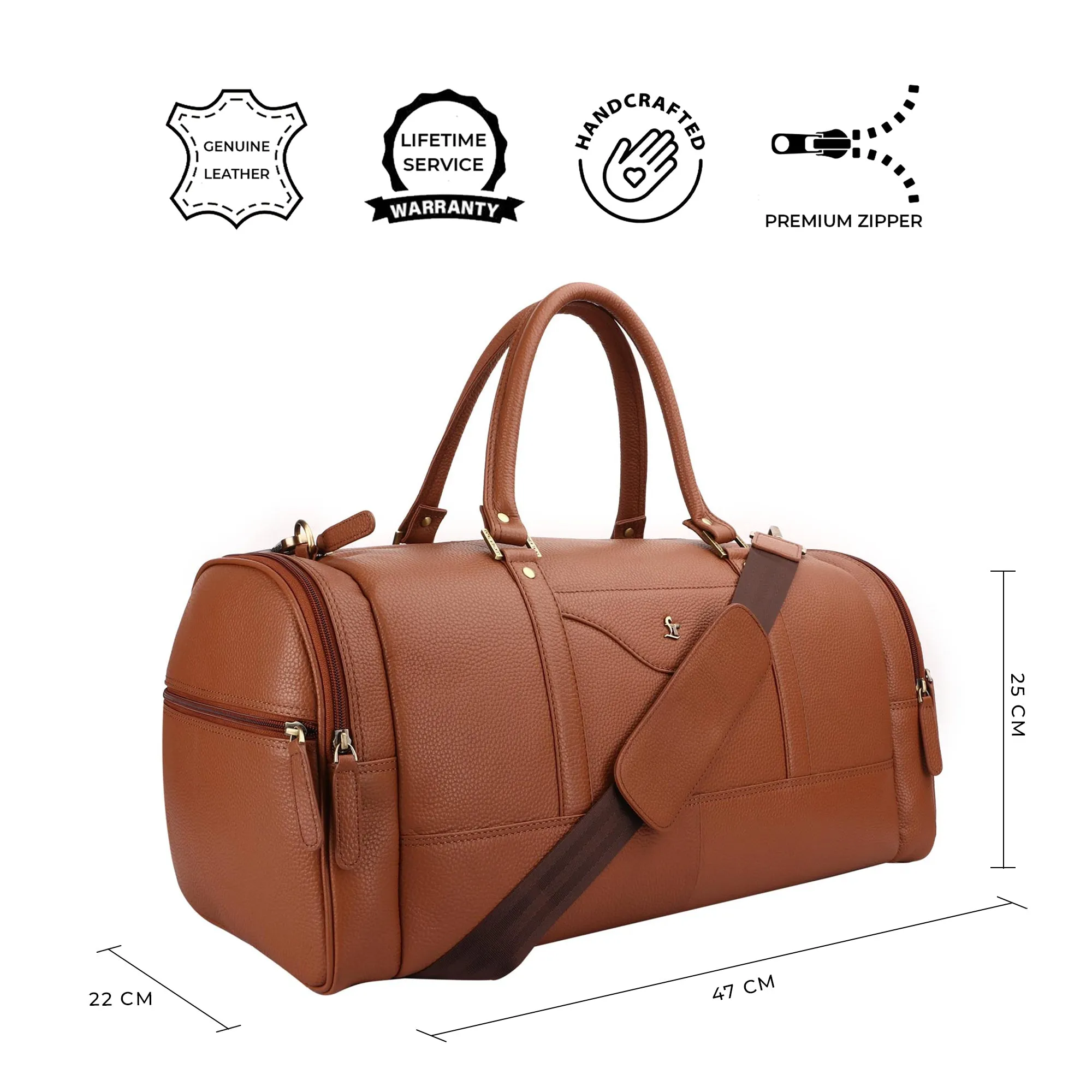 Bush Duffle Bag | Genuine Leather Travel Bag | Duffle Bag for Men | Color: Tan & Blue