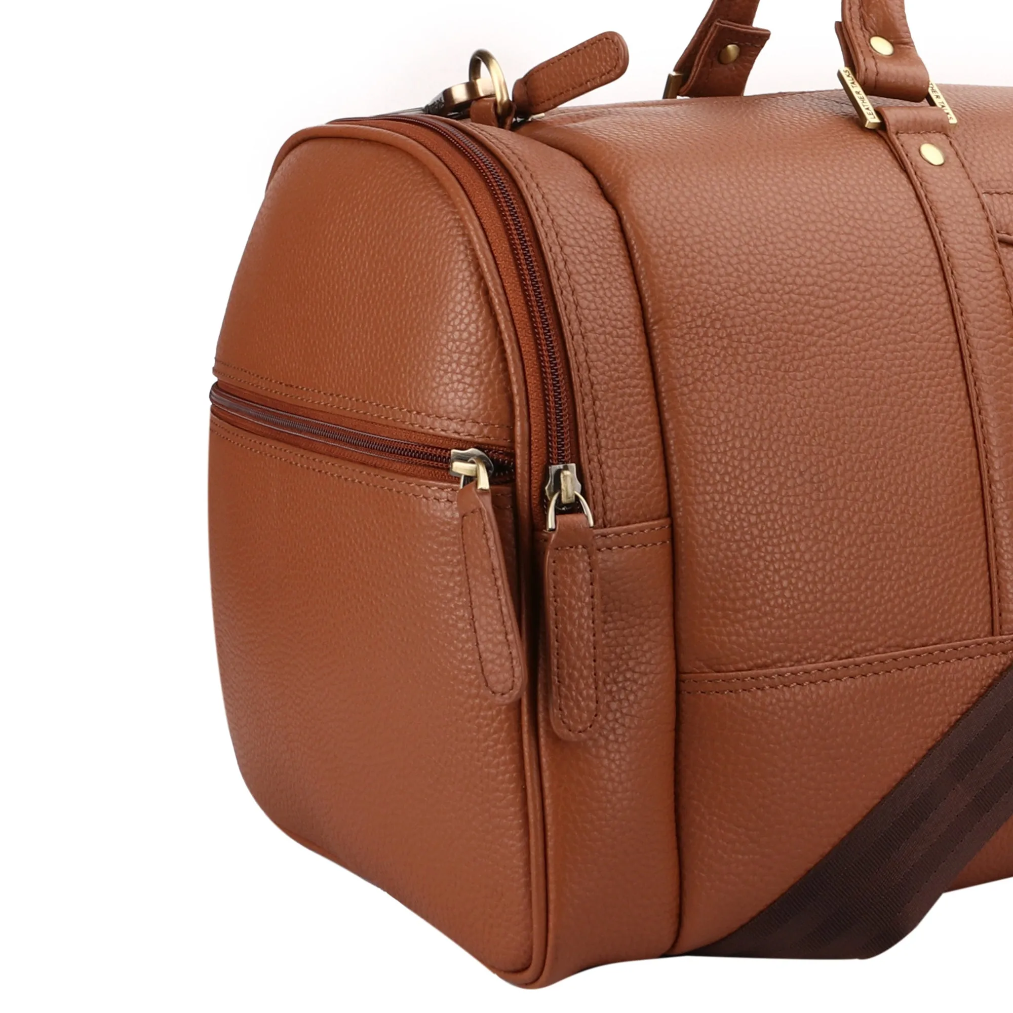 Bush Duffle Bag | Genuine Leather Travel Bag | Duffle Bag for Men | Color: Tan & Blue