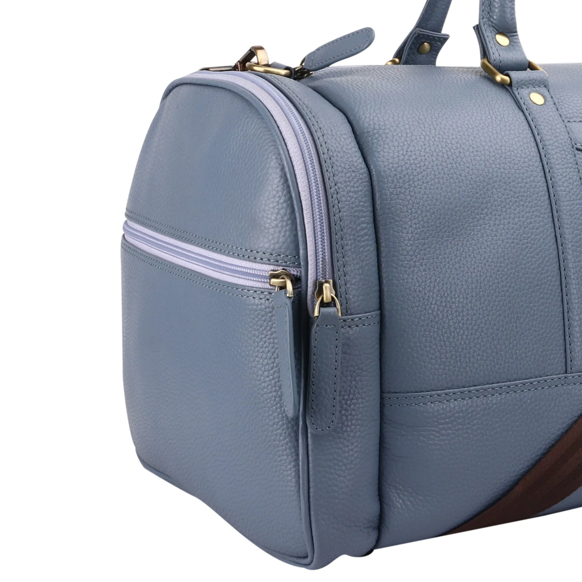 Bush Duffle Bag | Genuine Leather Travel Bag | Duffle Bag for Men | Color: Tan & Blue