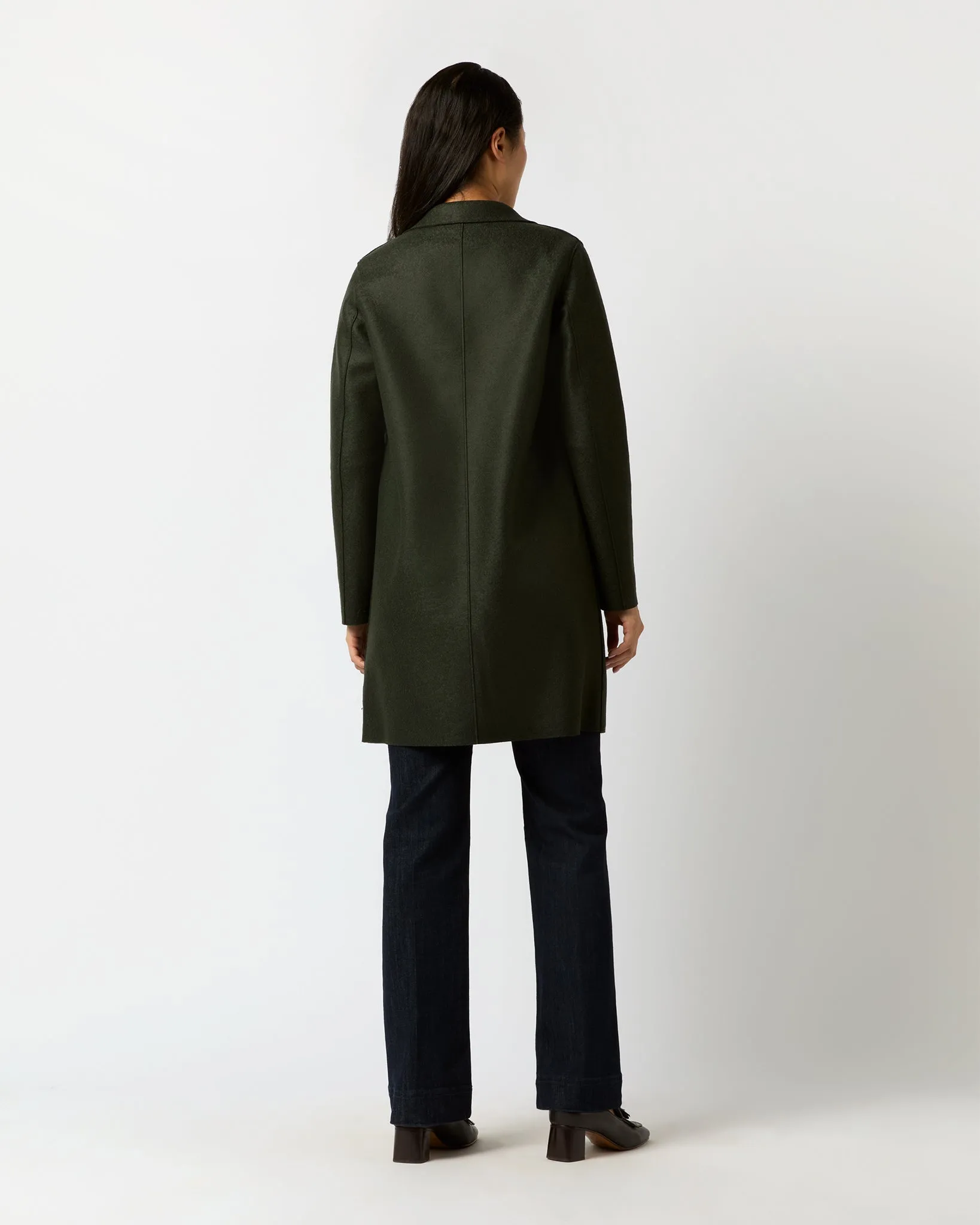 Button Up Boxy Coat in Dark Green