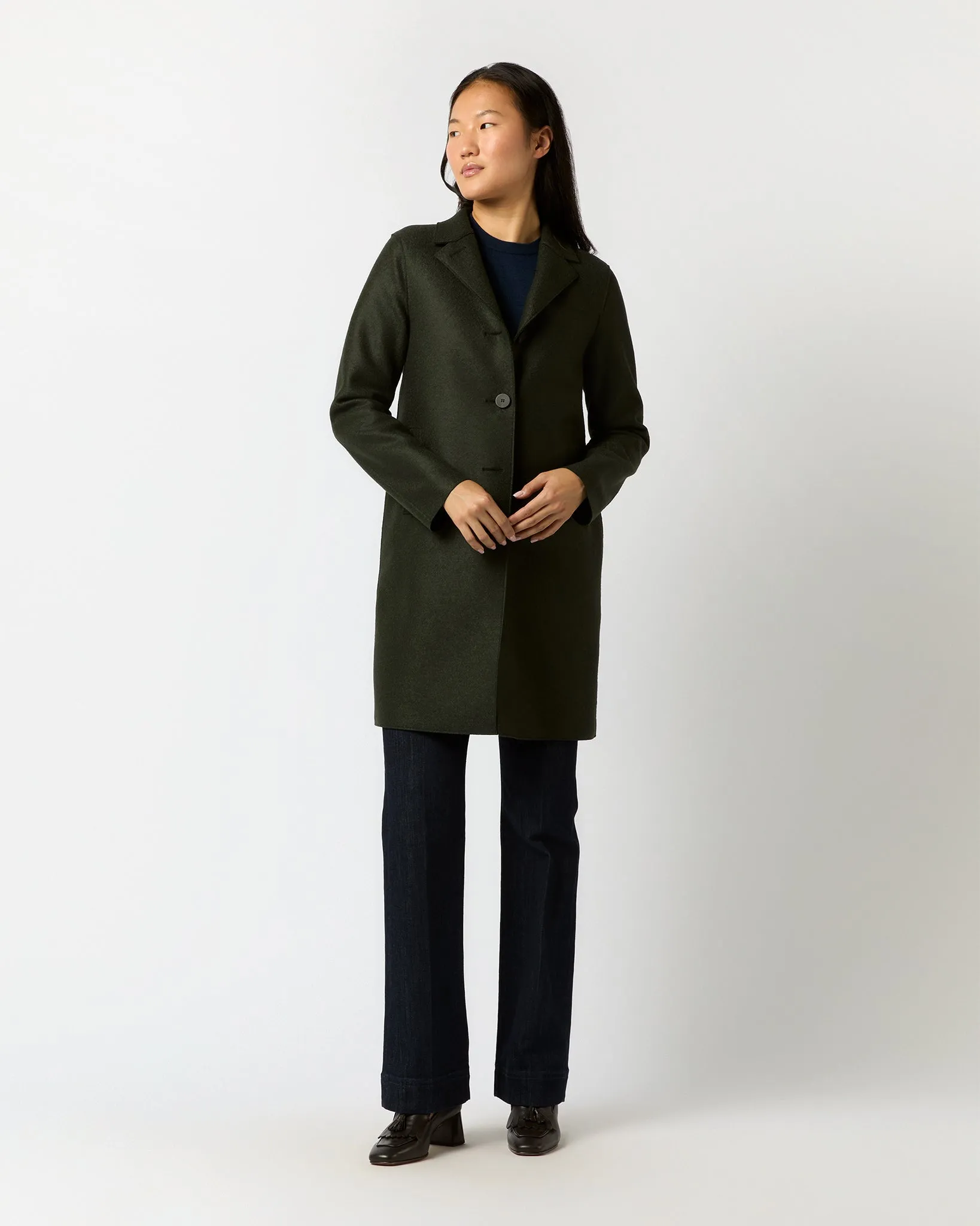 Button Up Boxy Coat in Dark Green