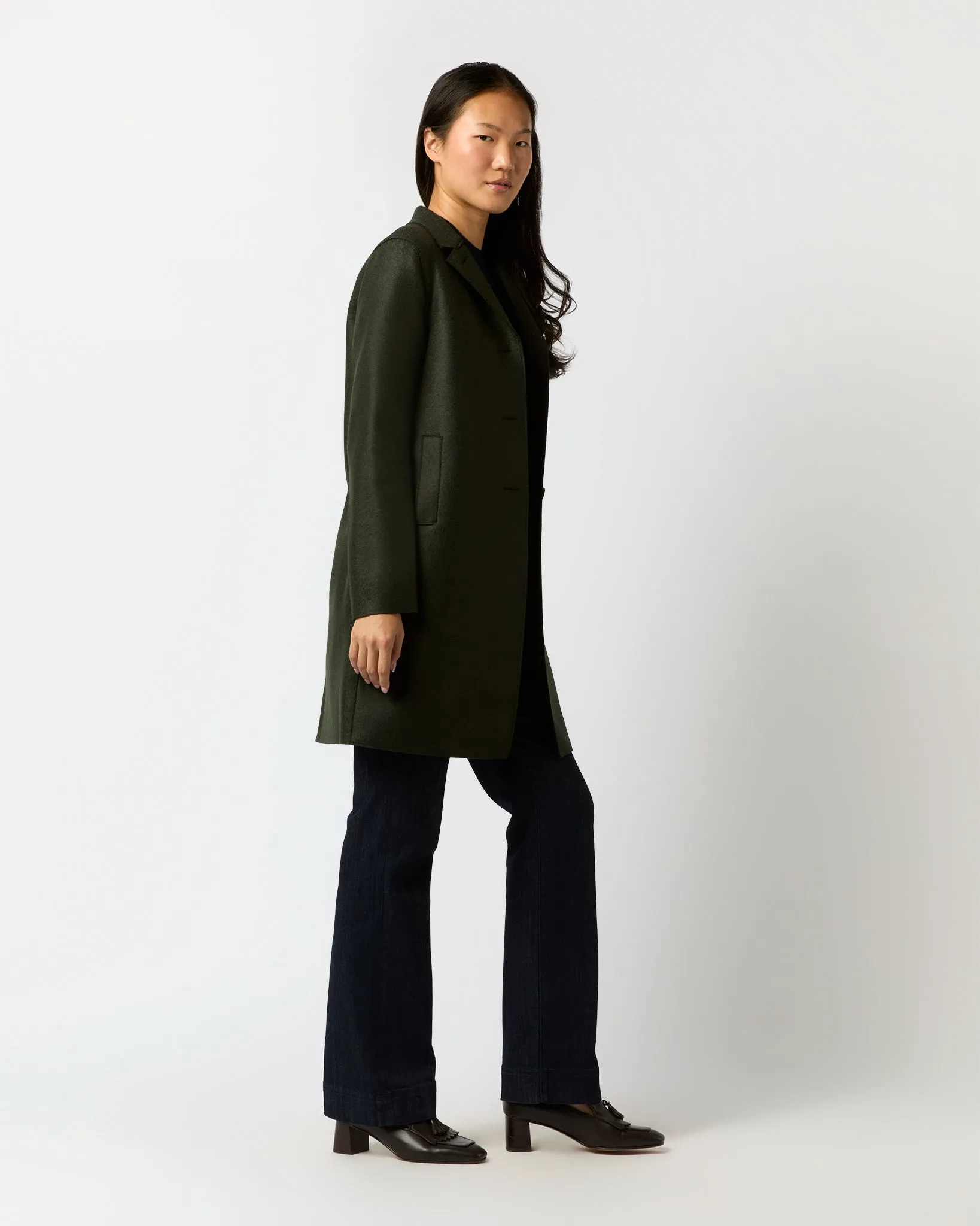 Button Up Boxy Coat in Dark Green