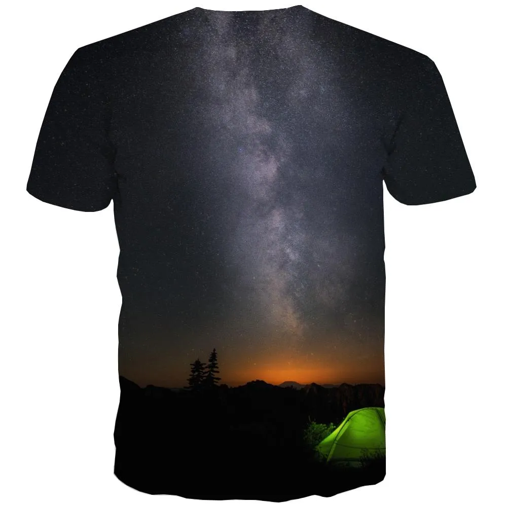 Camping T shirts Men Sunset T shirts Funny Forest Shirt Print Flame Tshirts Novelty