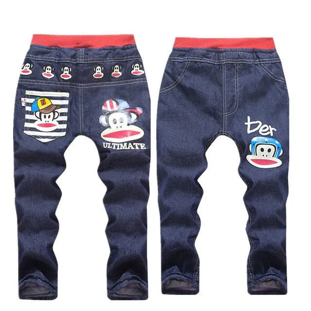 Cartoon Pattern Printing Kids Denim Pants Jeans