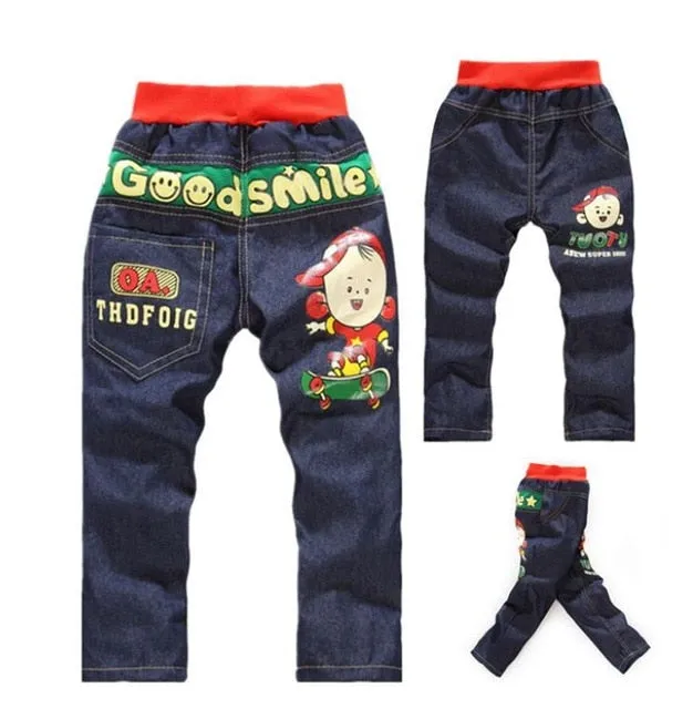 Cartoon Pattern Printing Kids Denim Pants Jeans