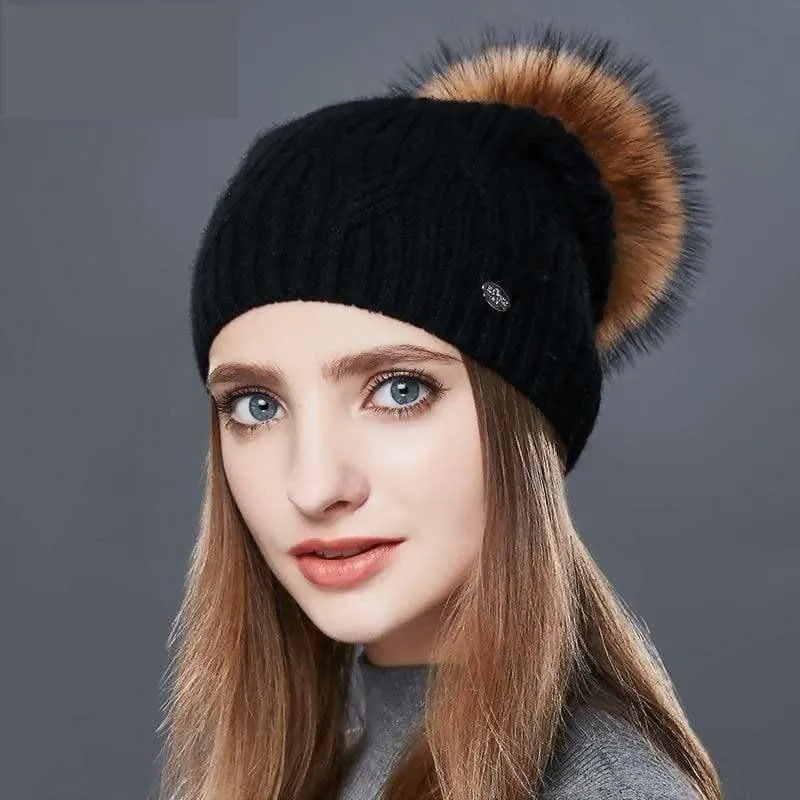 Cashmere Women Knitted Pompom Beanies Winter Hats