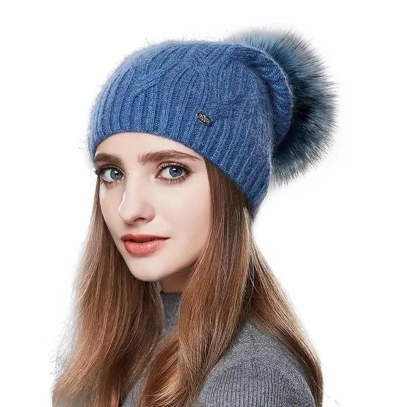 Cashmere Women Knitted Pompom Beanies Winter Hats