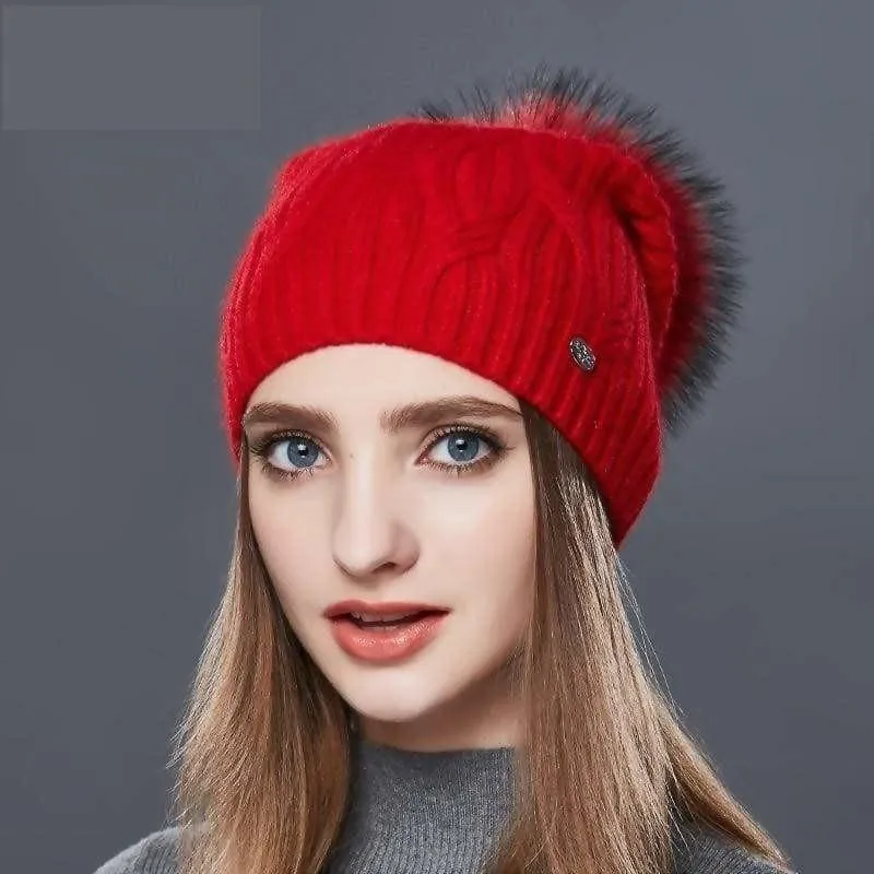 Cashmere Women Knitted Pompom Beanies Winter Hats