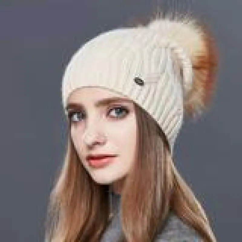 Cashmere Women Knitted Pompom Beanies Winter Hats