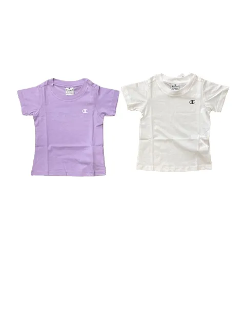 Champion 2T-shirt manica corta da ragazza Legacy American CLassics C Logo 404237 WW009 WHT/LVN bianco-glicine