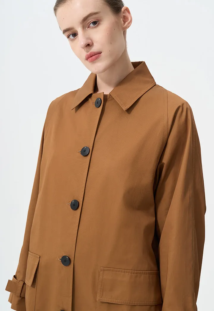 Choice Solid Flap Front Pocket Trench Coat  Brown