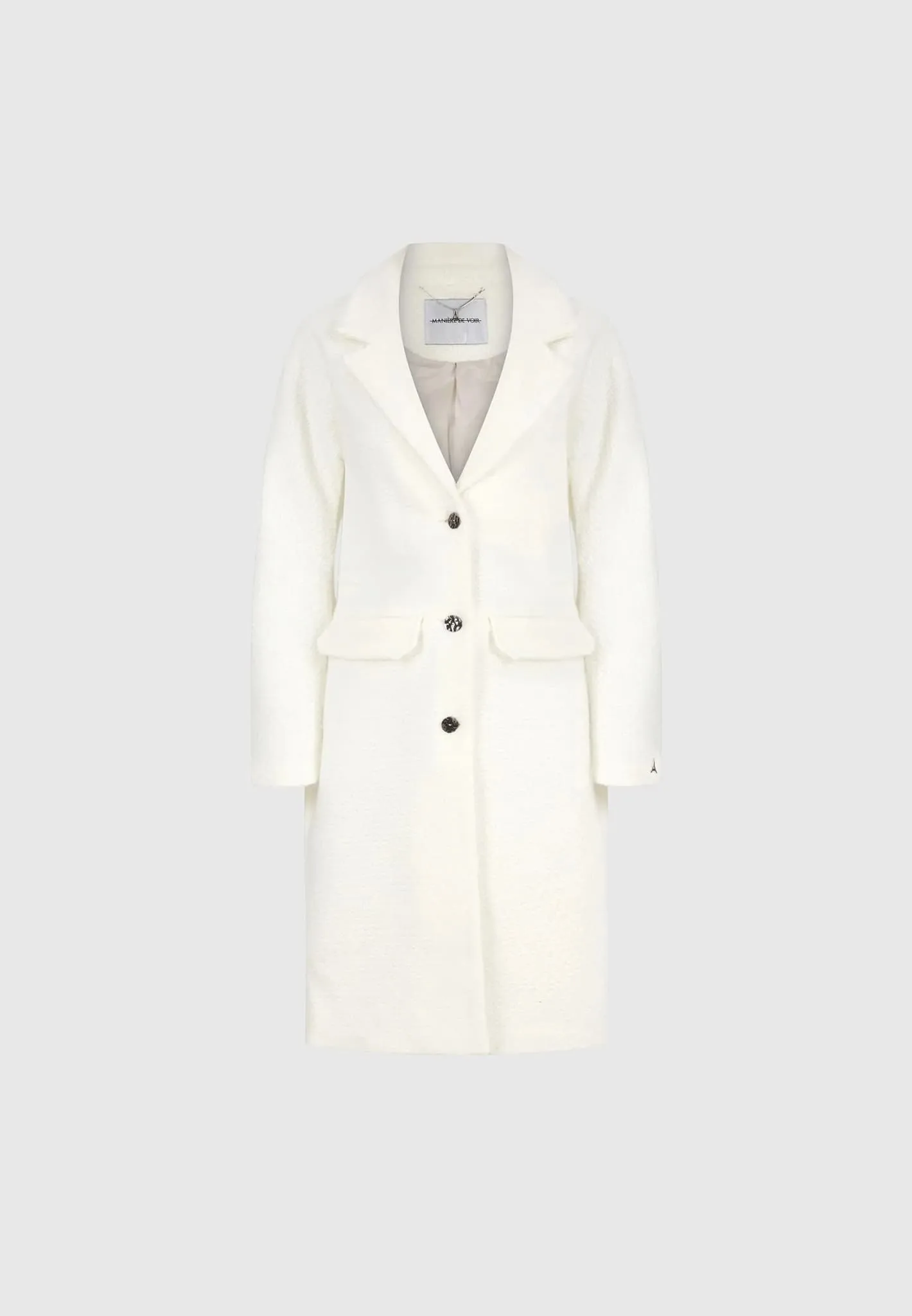 Cinch Waist Textured Knit Coat - White