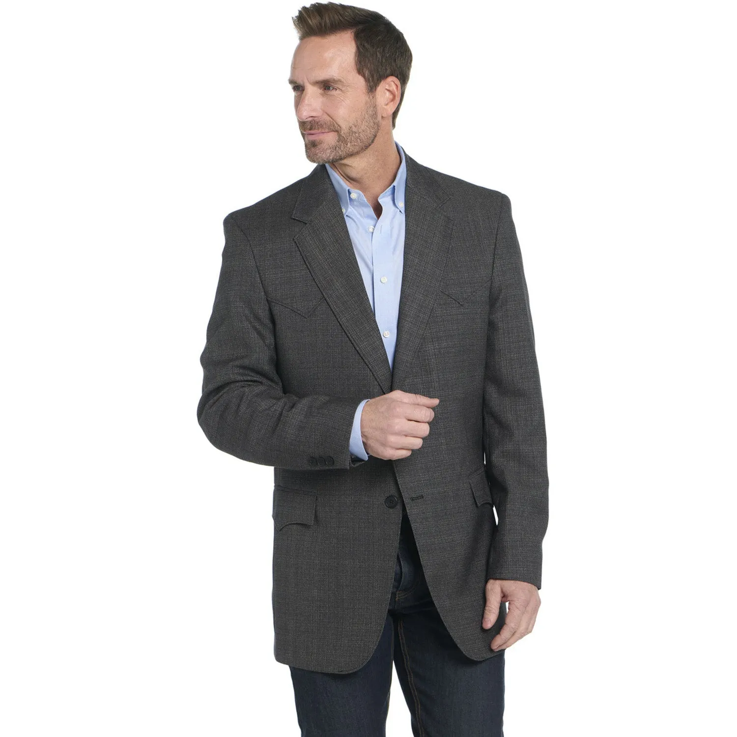 Circle S Mens Plano Black/Pewter Poly/Rayon Two-Button Sport Coat