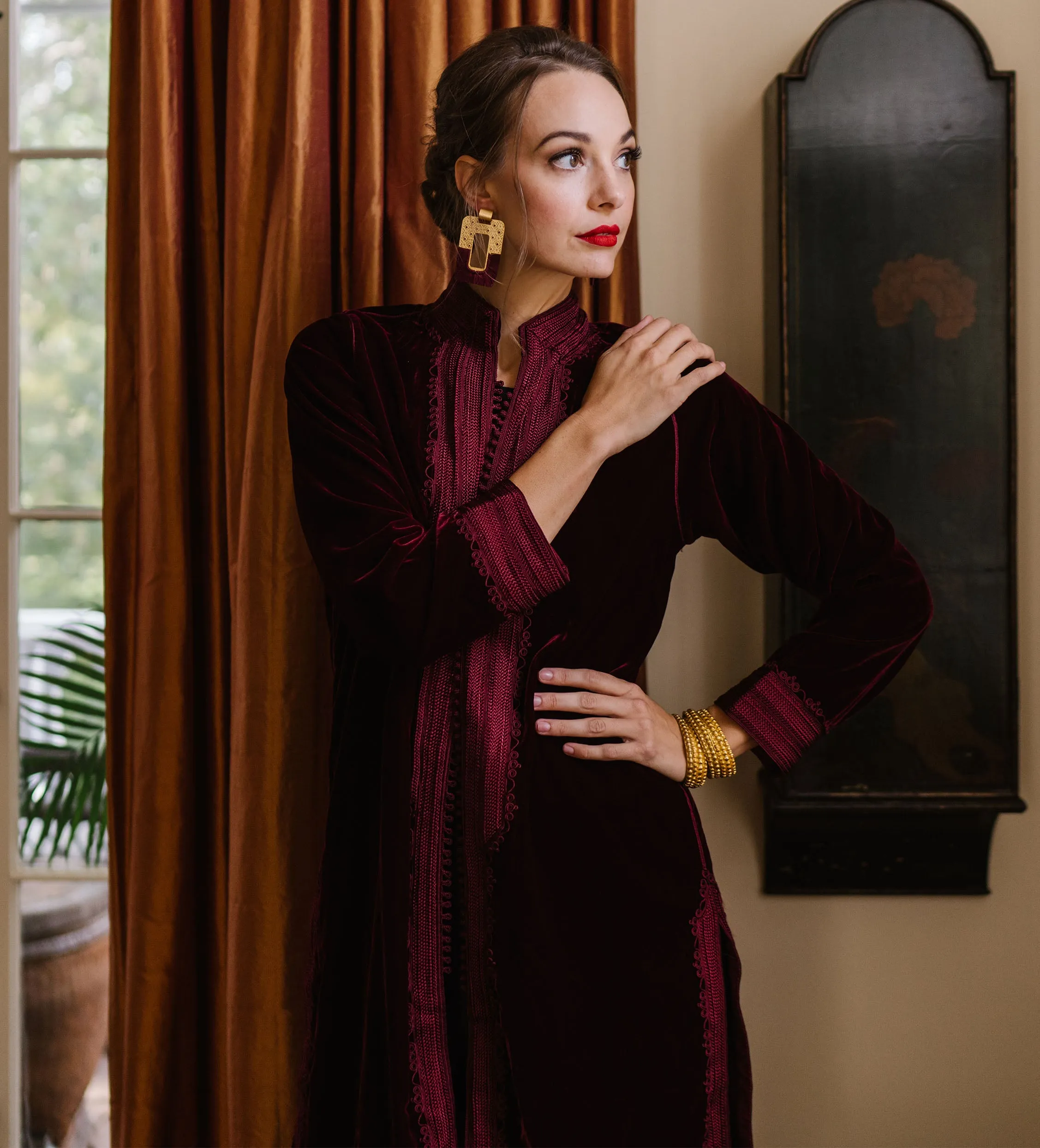 Classic Moroccan Velvet Jacket: Deep Red