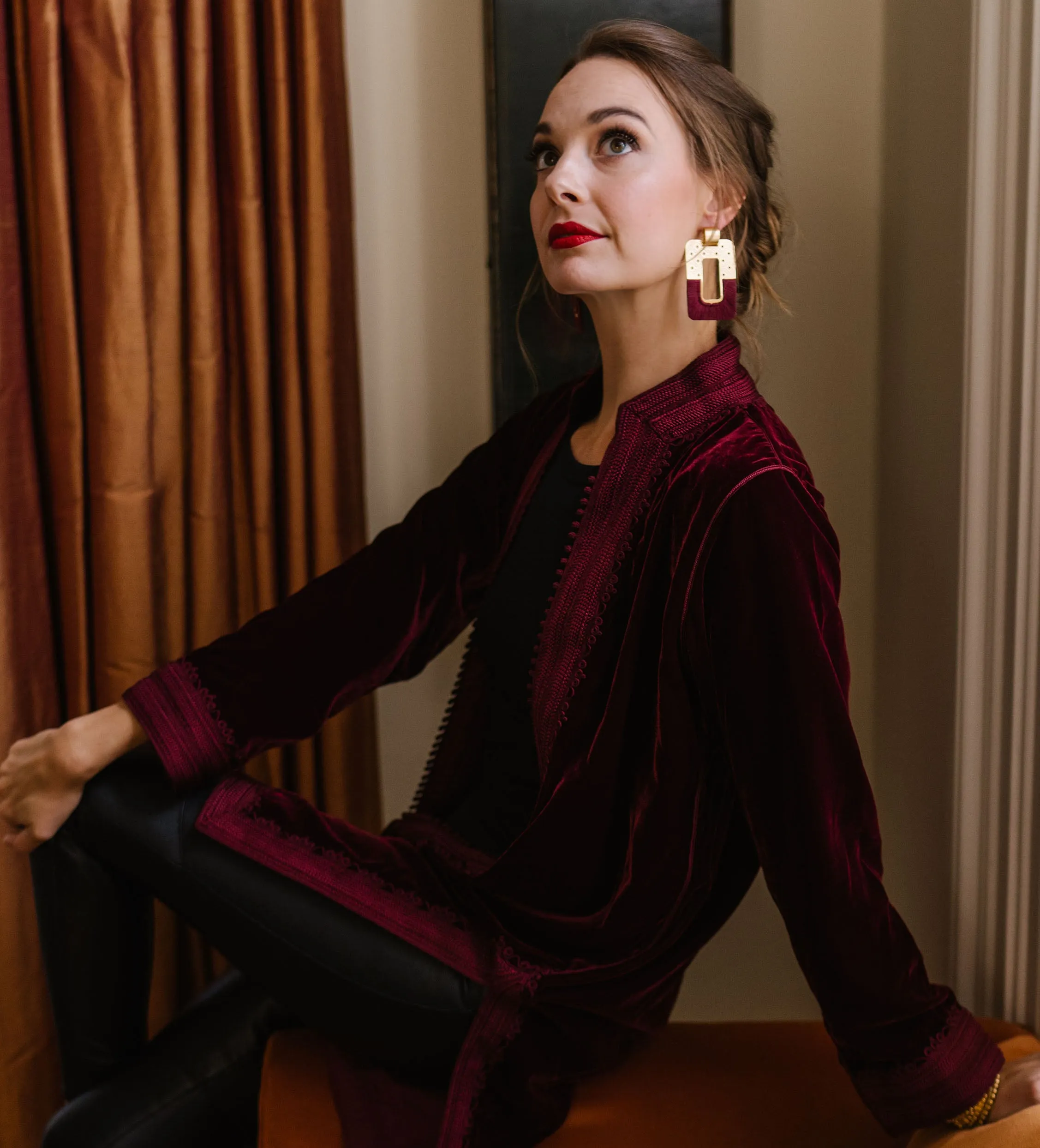 Classic Moroccan Velvet Jacket: Deep Red