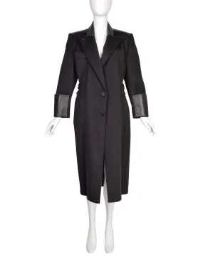 Claude Montana Vintage Dark Grey Wool Leather Buckle Coat