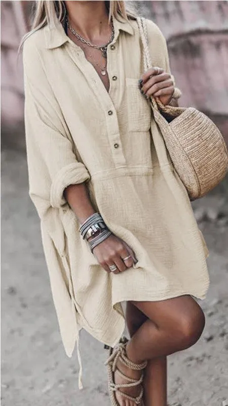 Cloud Button Down Long Sleeve Dress