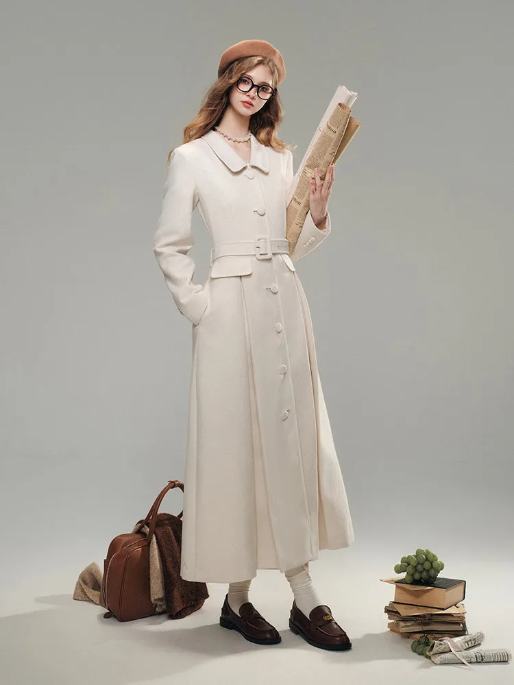 Cloud White Long Woolen Coat