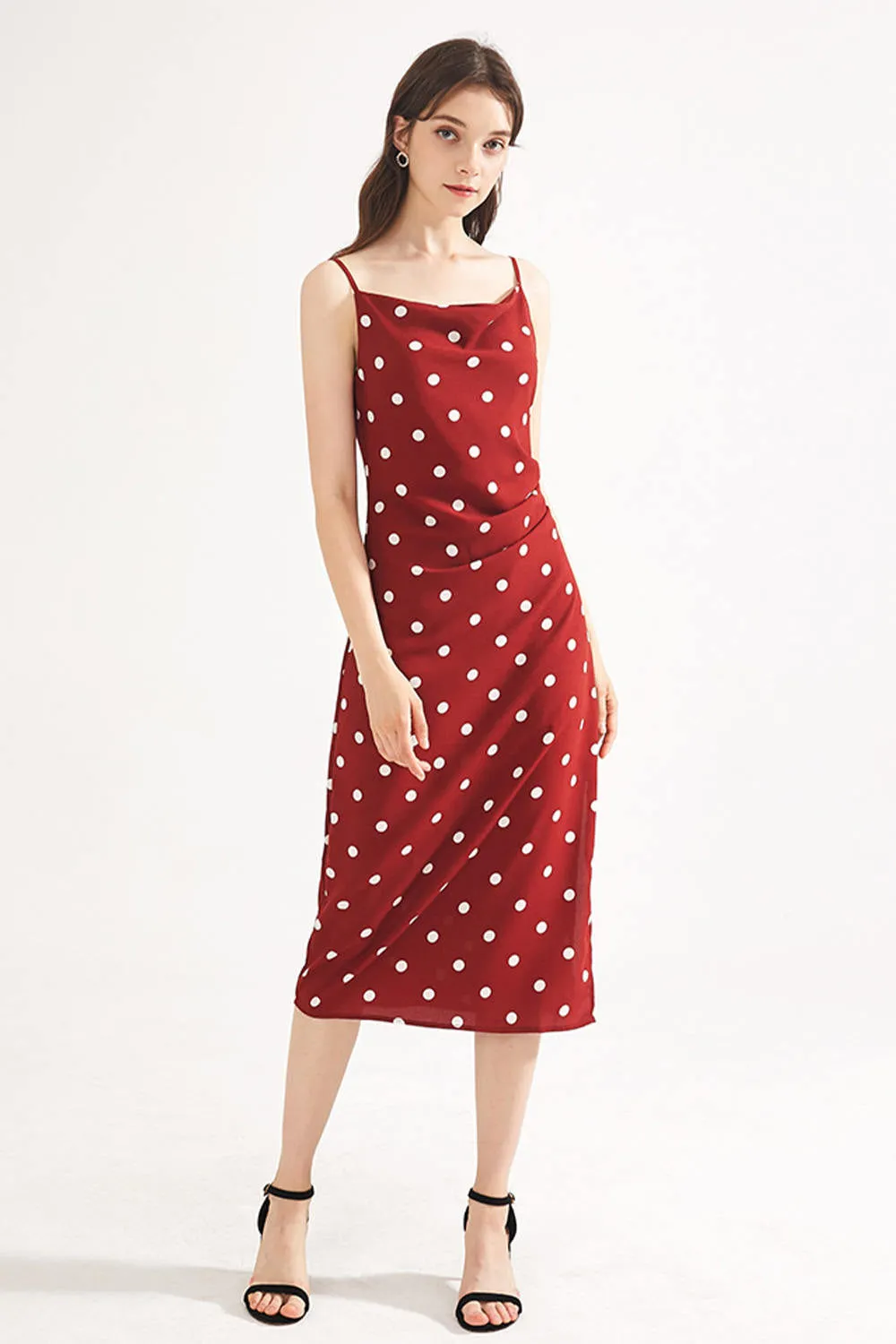 Cowl Neck Polka Dot Slip Dress