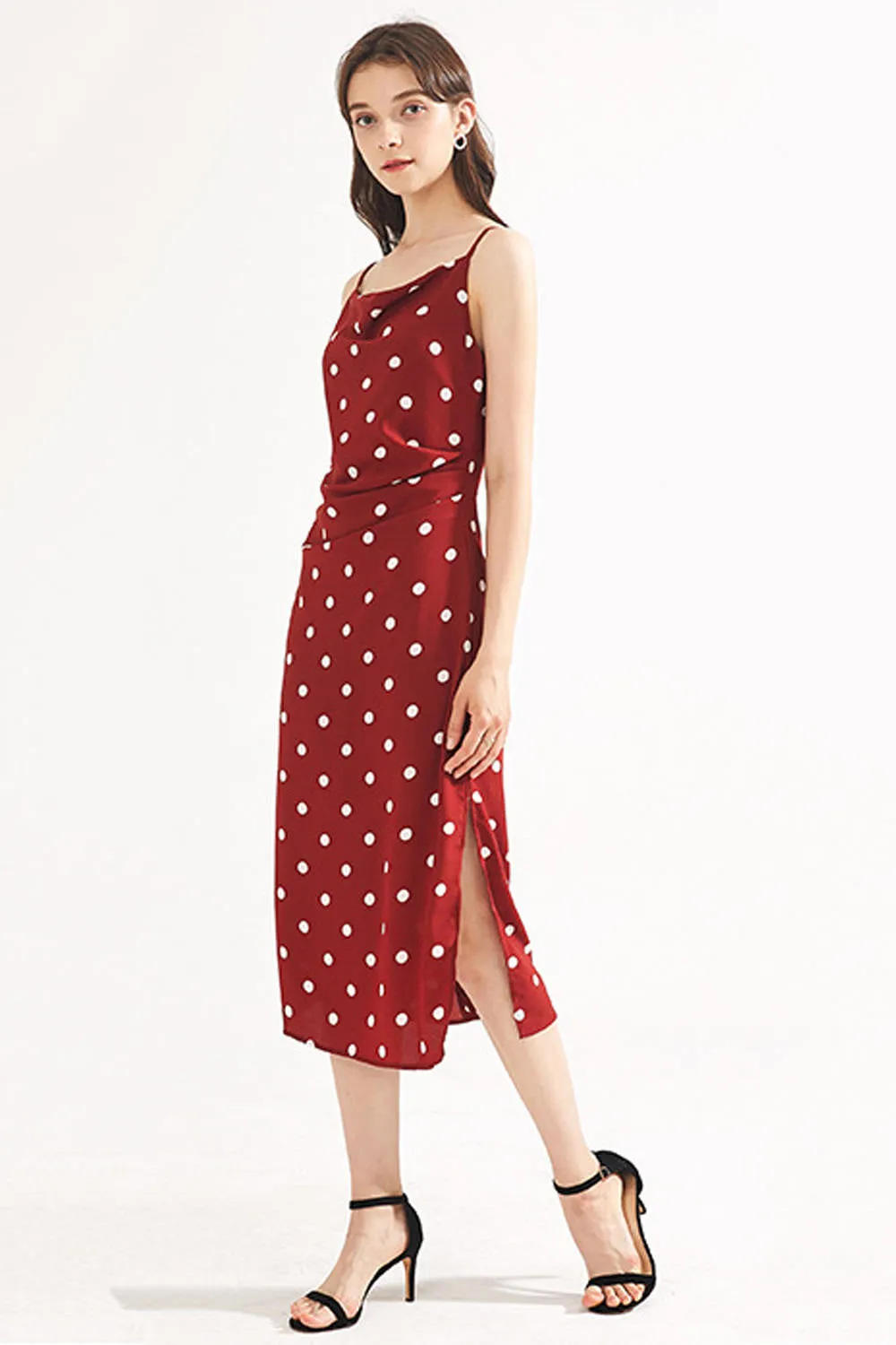 Cowl Neck Polka Dot Slip Dress