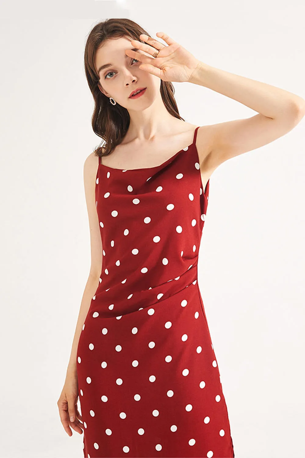 Cowl Neck Polka Dot Slip Dress