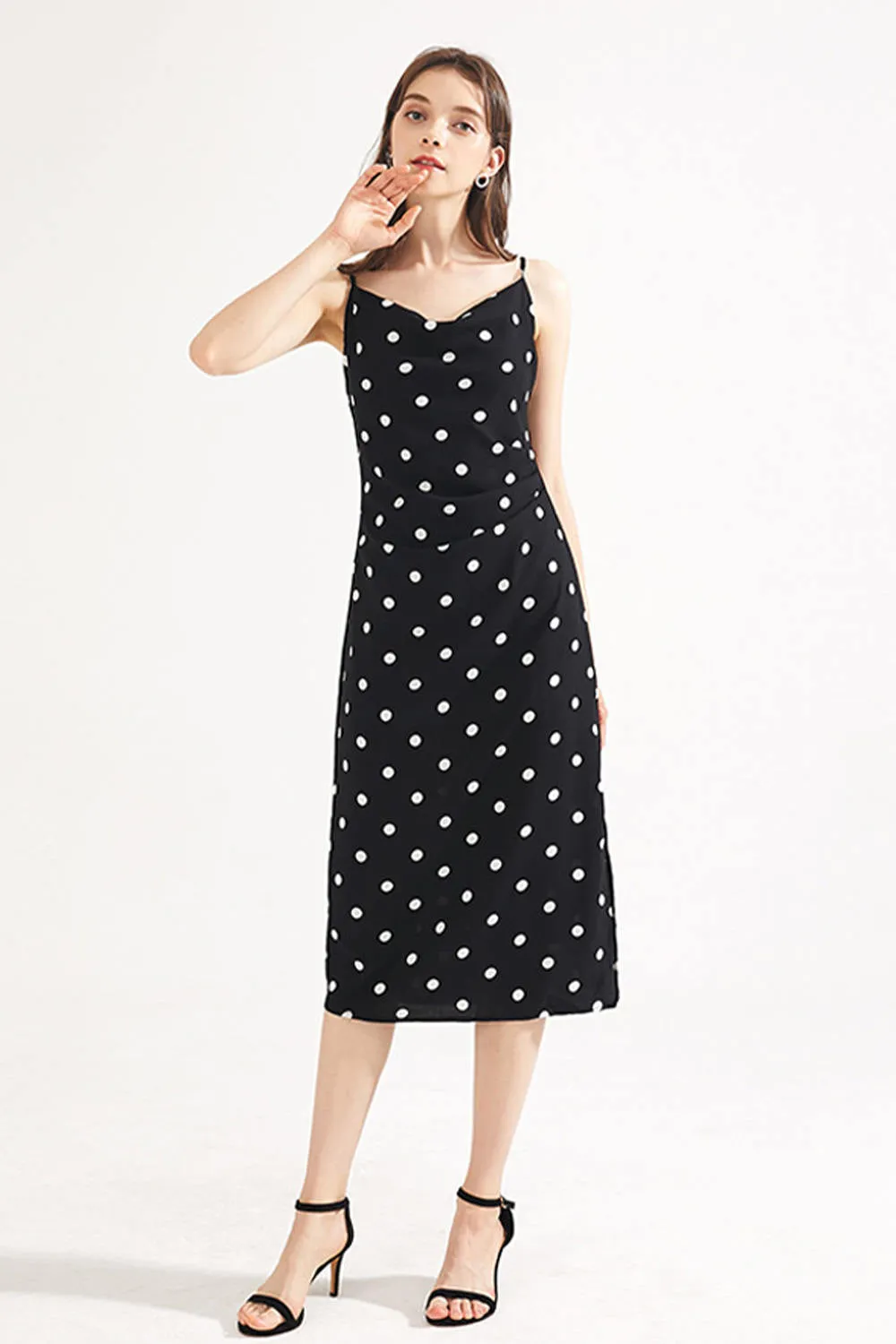 Cowl Neck Polka Dot Slip Dress