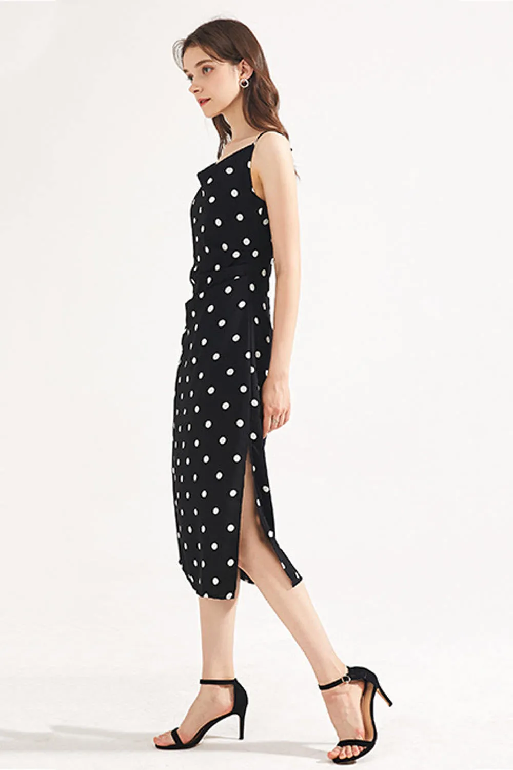 Cowl Neck Polka Dot Slip Dress