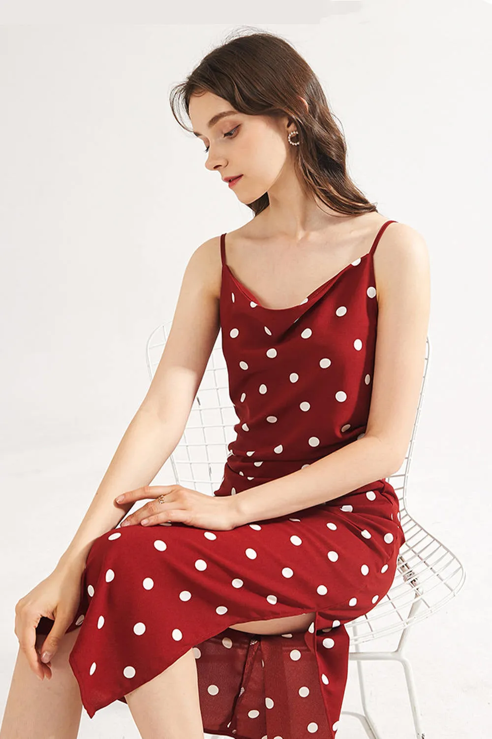 Cowl Neck Polka Dot Slip Dress