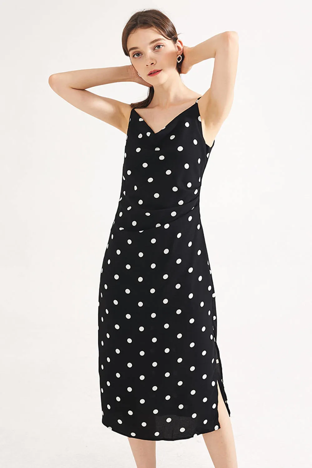 Cowl Neck Polka Dot Slip Dress