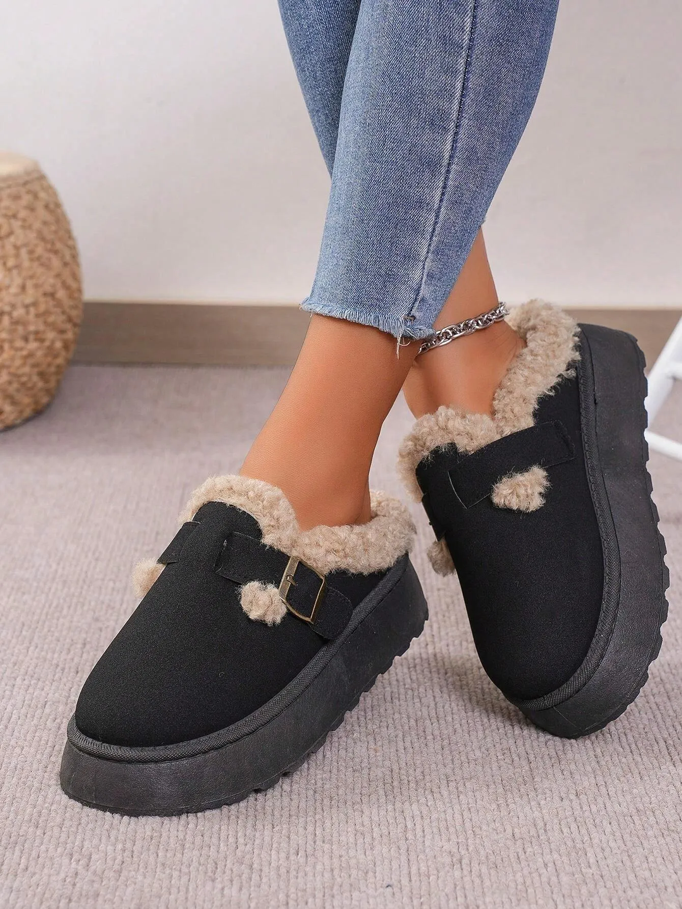 Cozy Winter Plush Lined Platform House Slippers