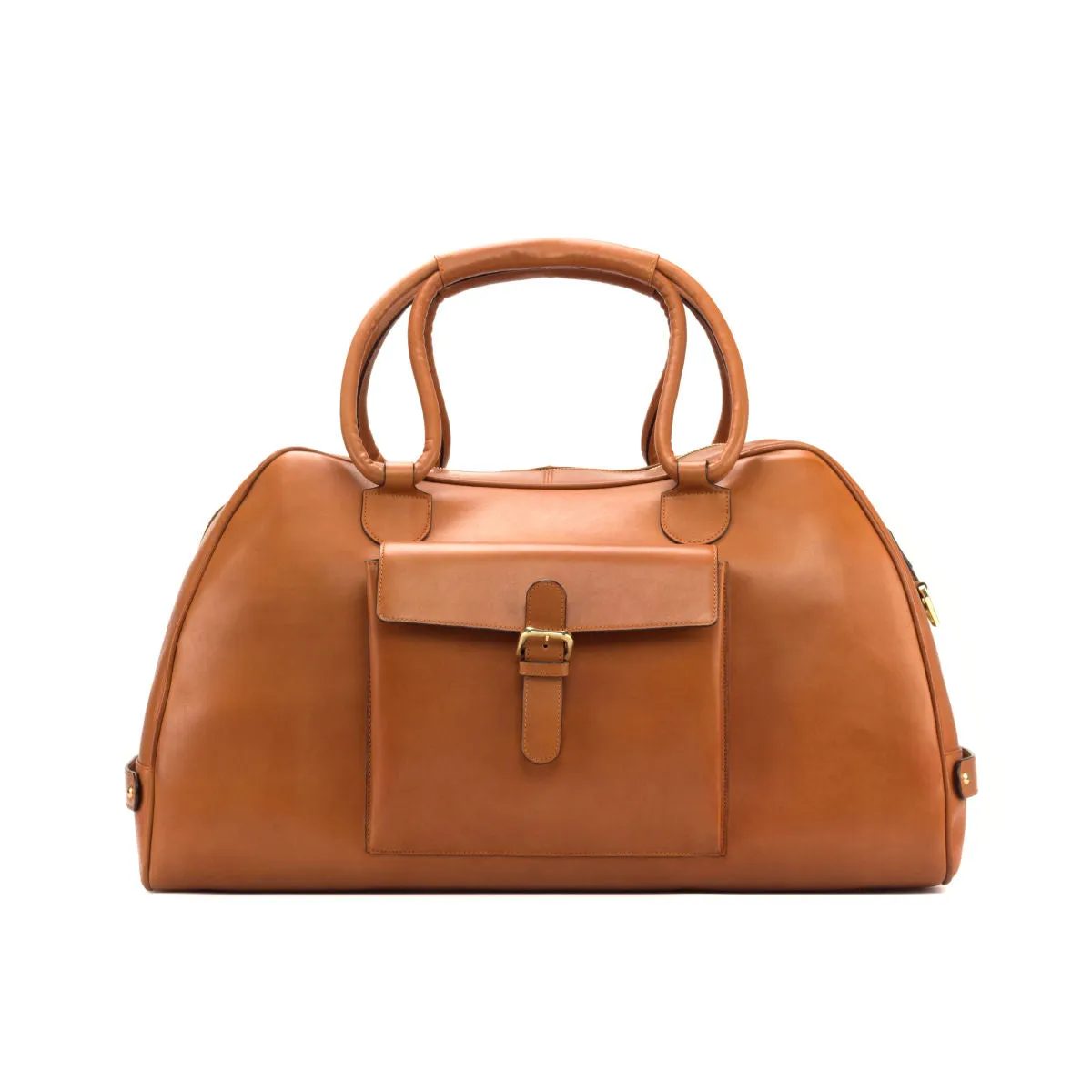 DapperFam Luxe Men's Travel Duffle in Cognac Painted Calf