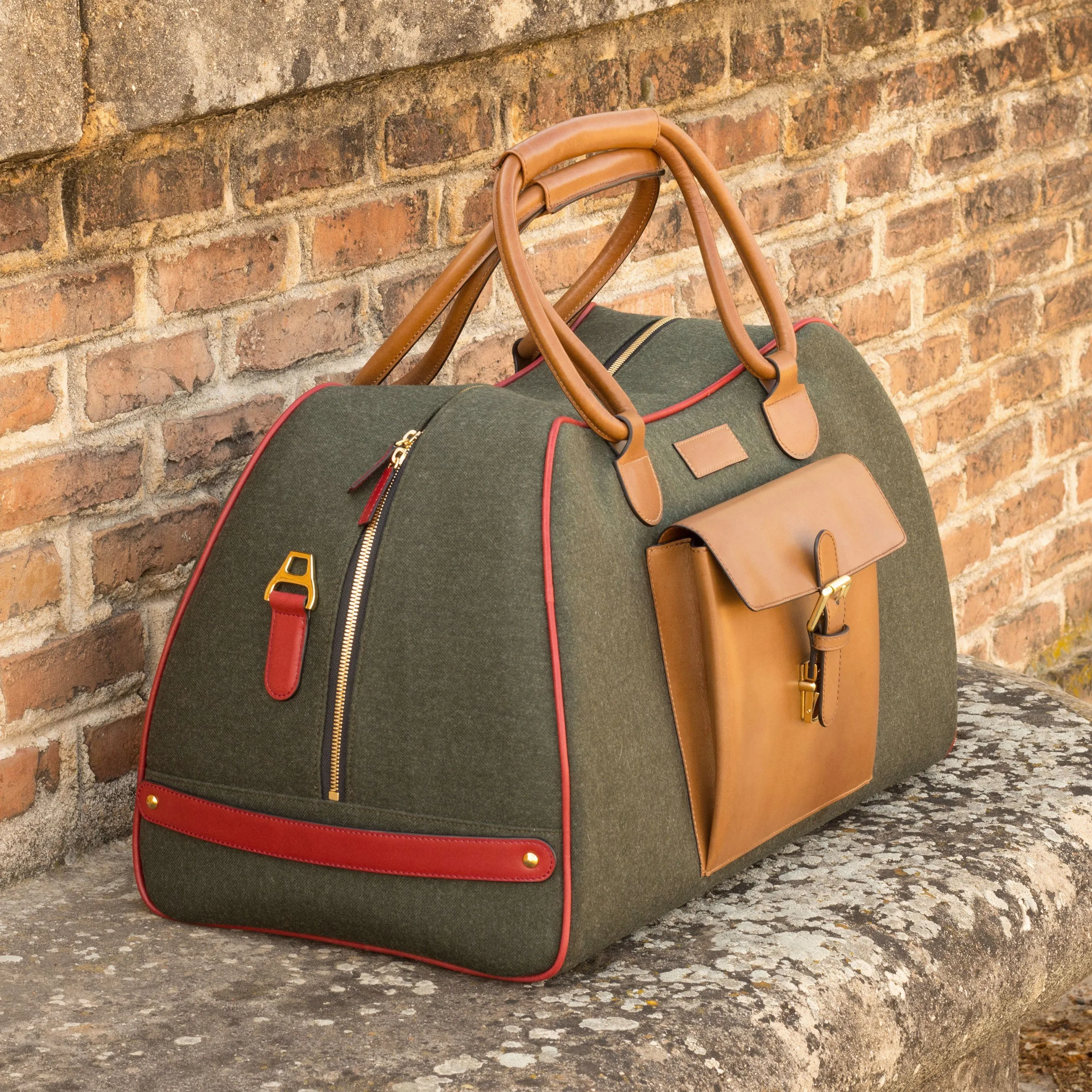 DapperFam Luxe Men's Travel Duffle in Flannel Green Flannel