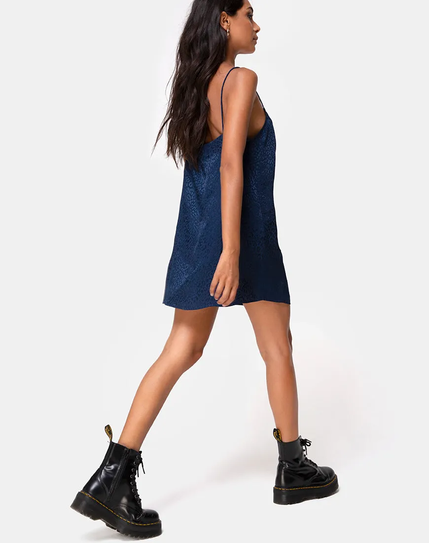 Datista Slip Dress in Satin Cheetah Navy