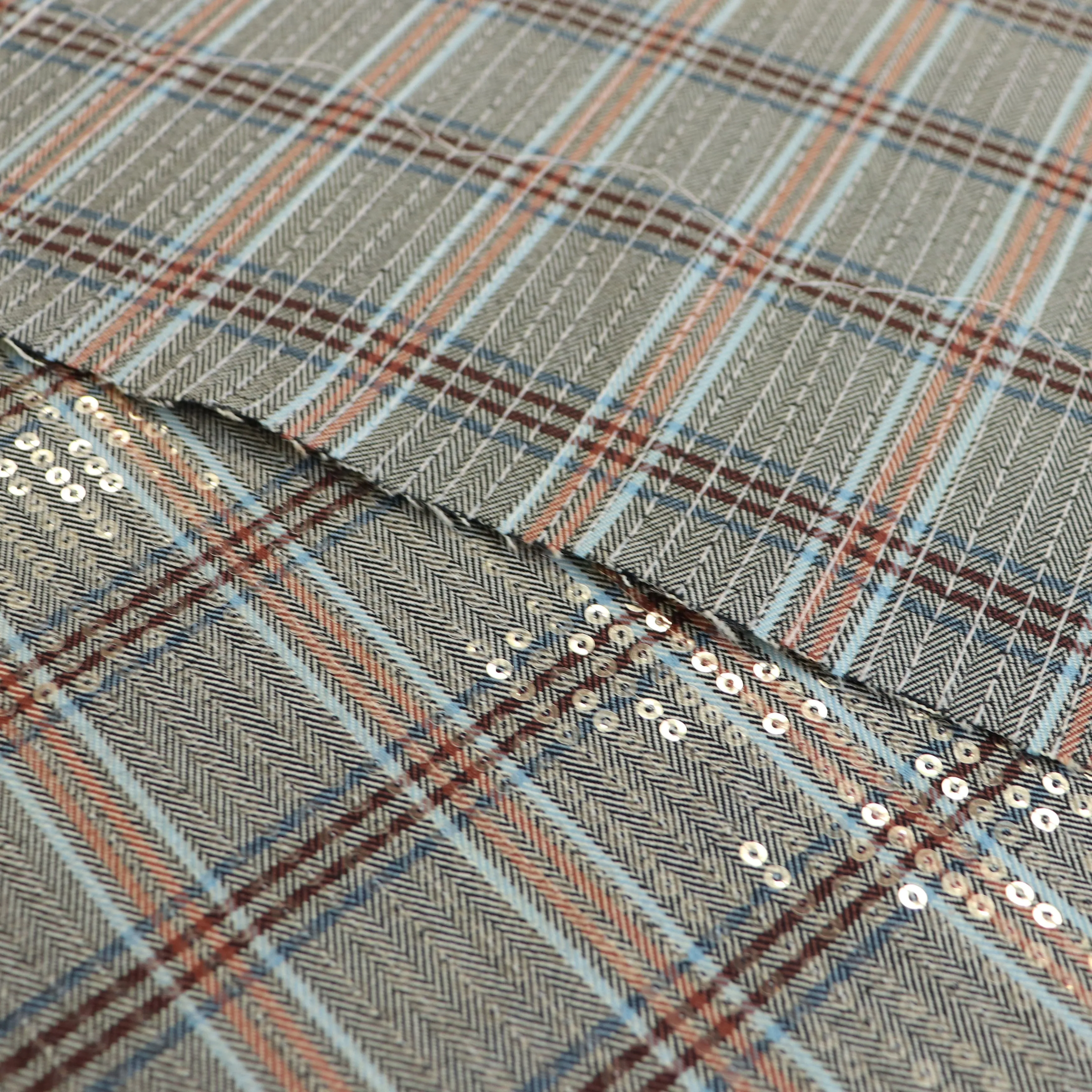 Deadstock Cotton Blend Suiting - Sequin Herringbone Check - SALE