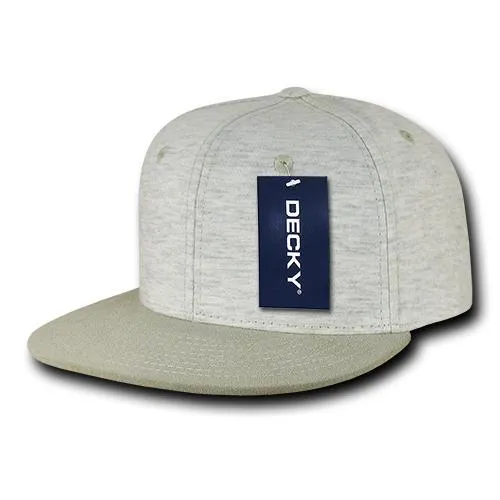 Decky 1131 - Heather Jersey Knit Snapback Hat, 6 Panel Flat Bill Cap