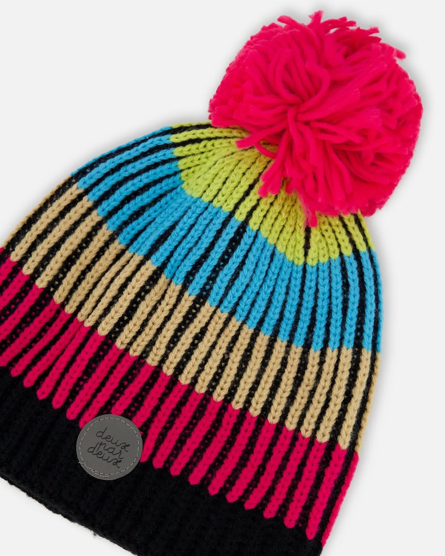 Deux par Deux Girl's Knitted Winter Hat In Black & Multicolor