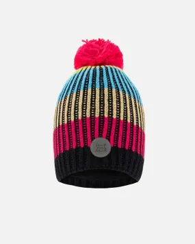 Deux par Deux Girl's Knitted Winter Hat In Black & Multicolor