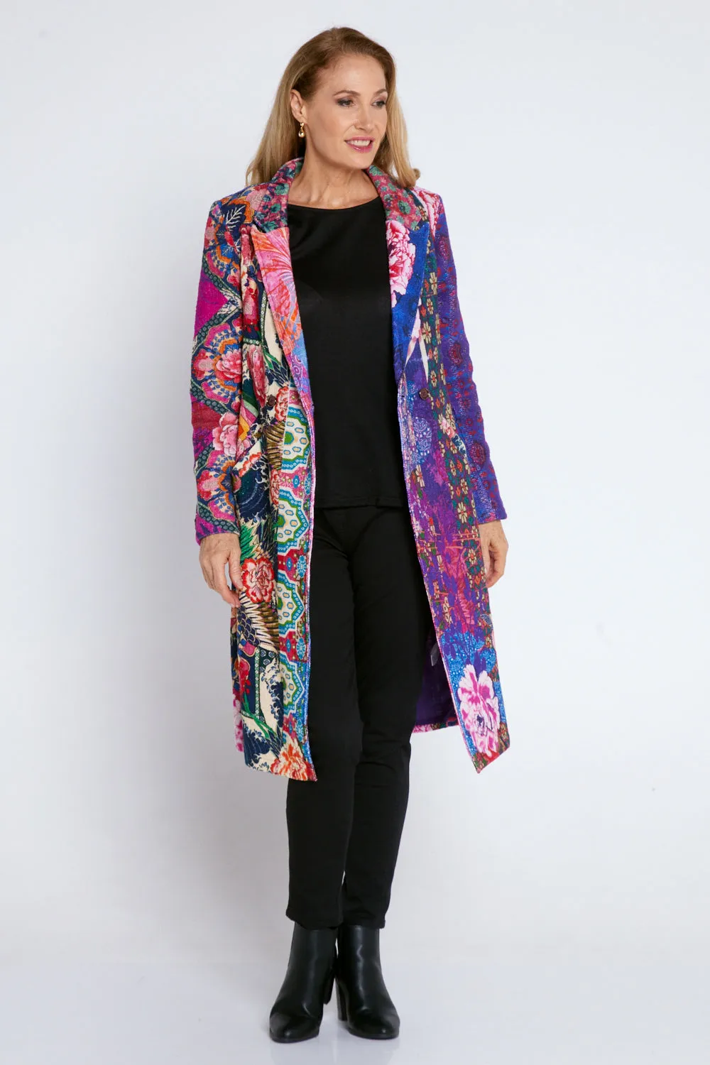 Digital Print Long Cotton Coat - Botanical Bliss