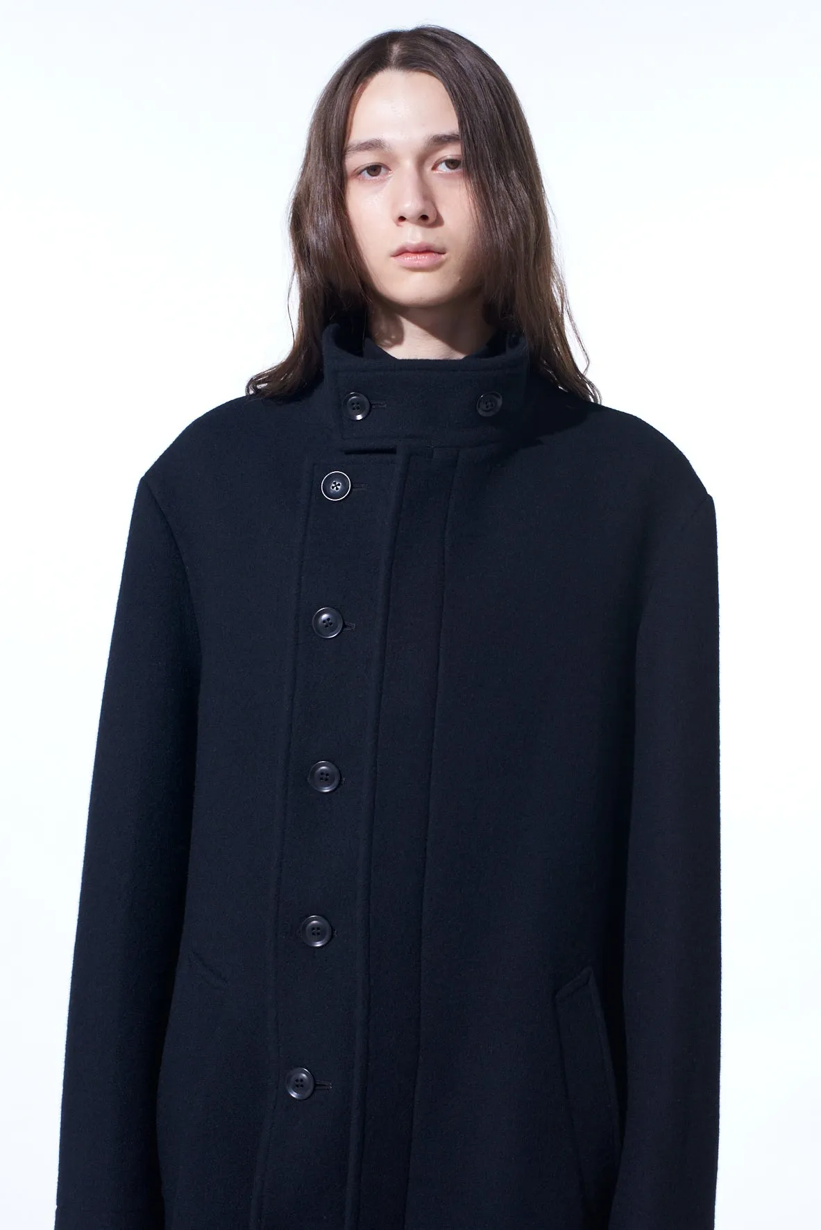 DOUBLE-WEAVE MELTON STAND COLLAR COAT