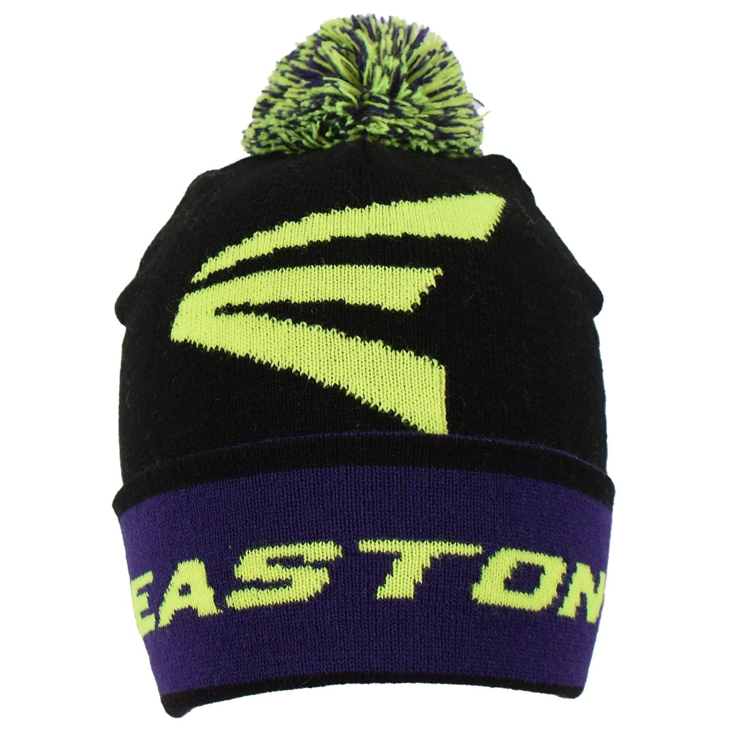 Easton Knit Pom Beanie Winter Hat Black/Purple/Neon Yellow (Large E)