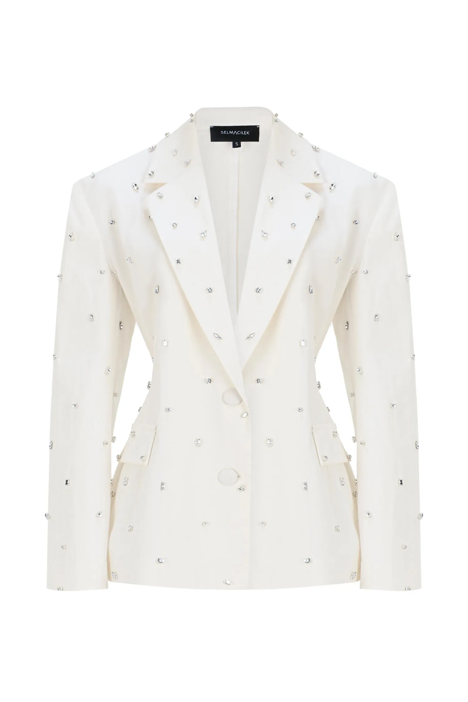 ECRU SWAROVSKI DETAILED CANVAS BLAZER JACKET